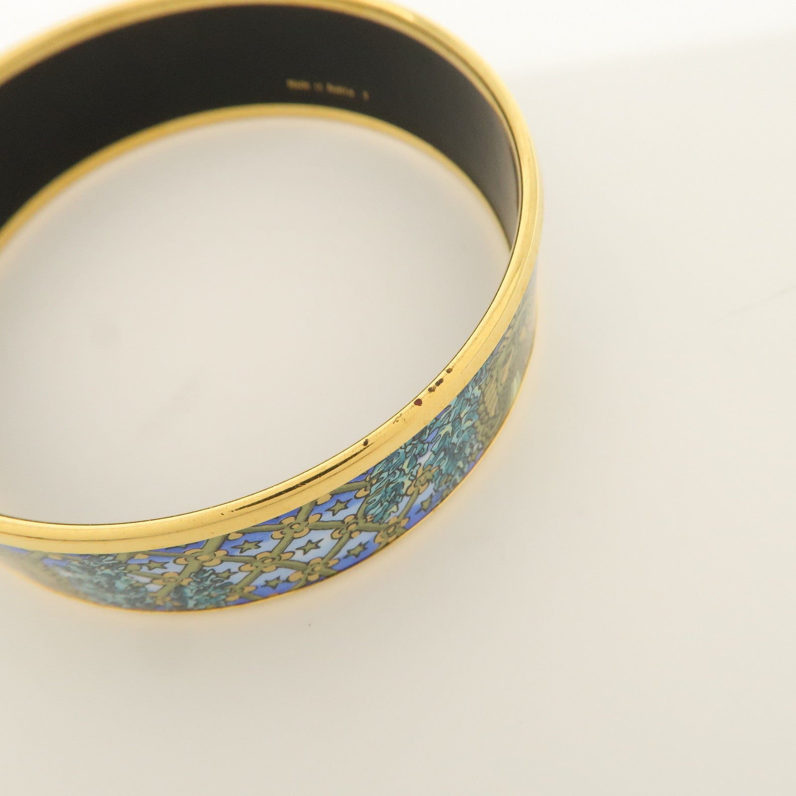 HERMES Email GM Bangle Bracelet Cloisonne Enamel Blue Gold
