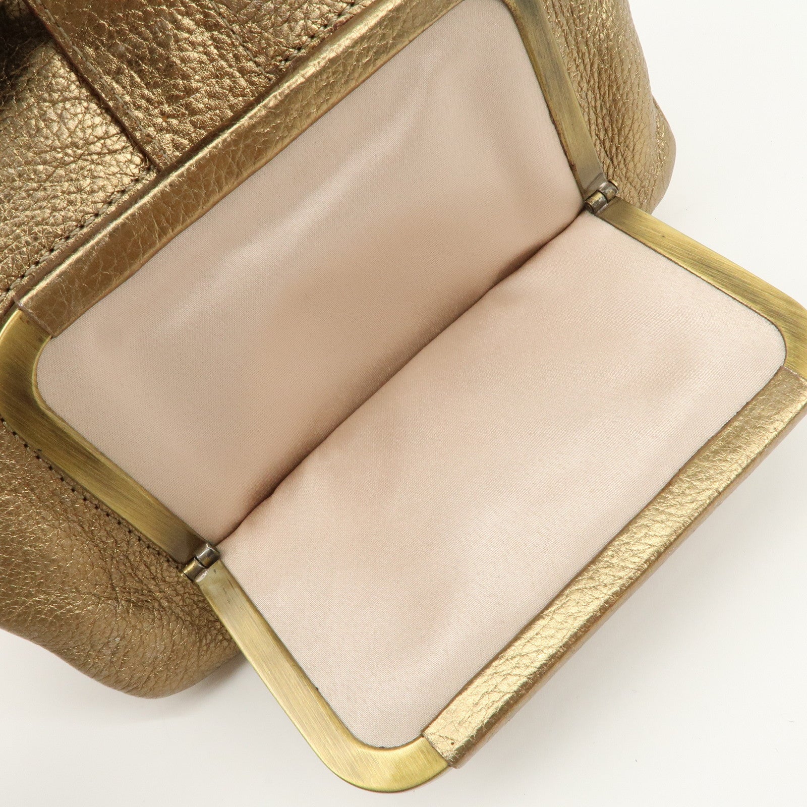 Chloe Logo Leather Shoulder Bag Hand Bag Gold Used