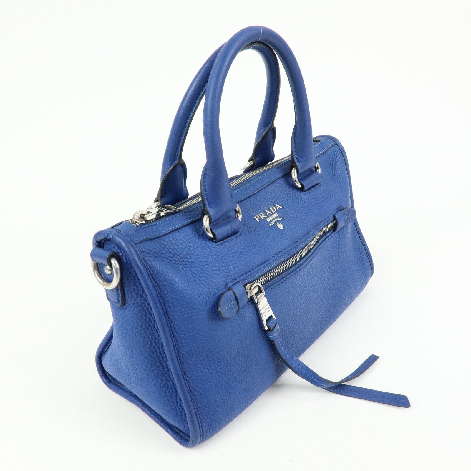 PRADA Leather 2Way Bag Hand Bag Shoulder Bag Blue BL0805