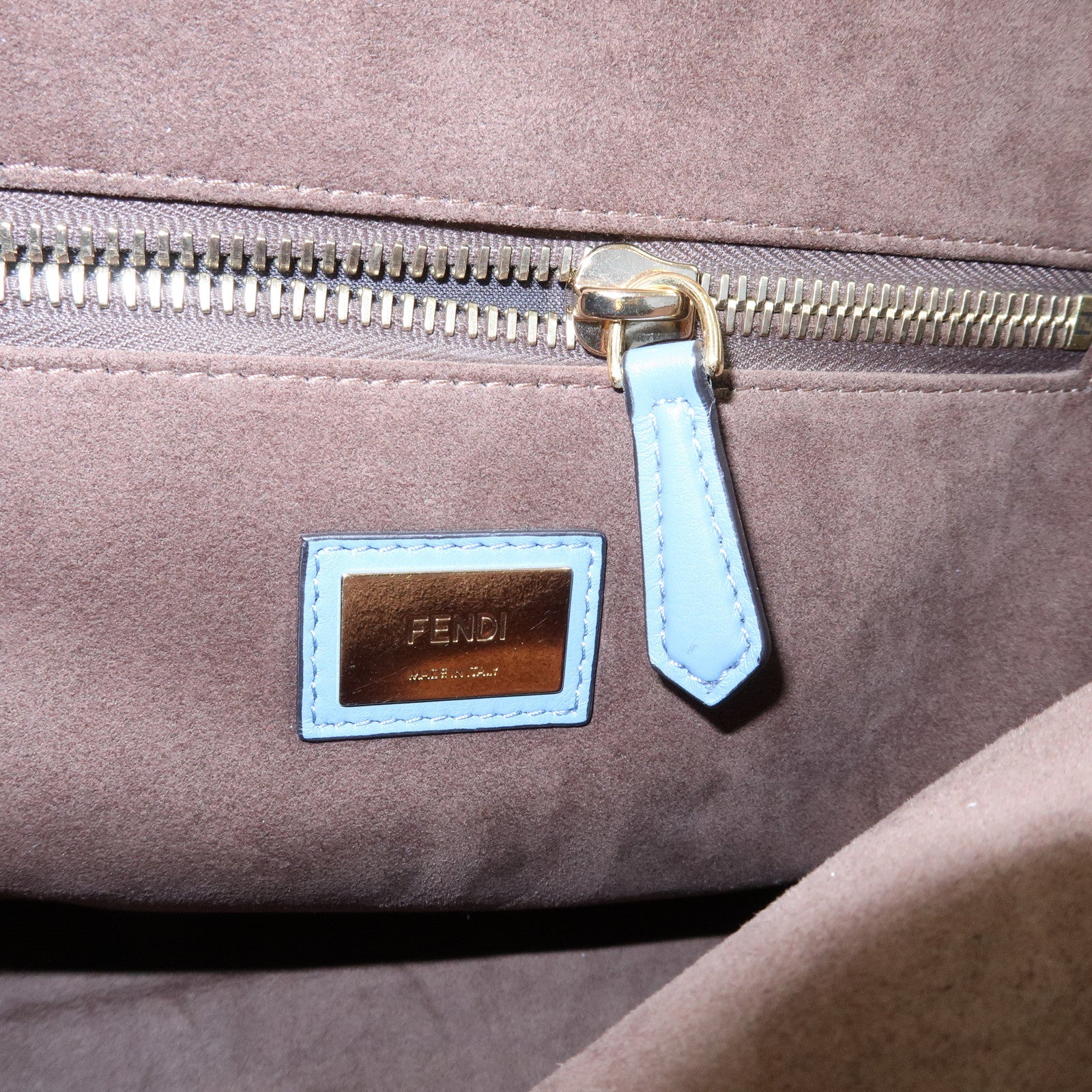 FENDI Peekaboo Leather 2Way Bag Tote Shoulder Bag Light Blue 8BN210