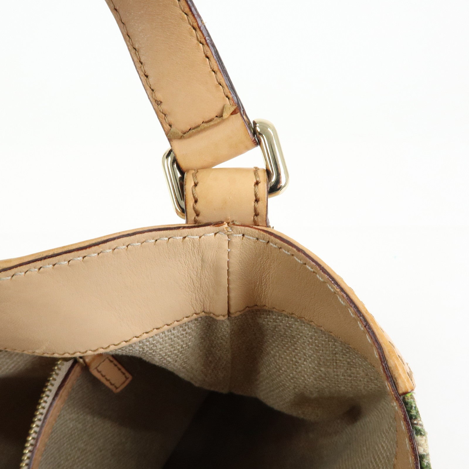 GUCCI Horsebit Flora Leather Canvas Shoulder Bag Beige White 137388