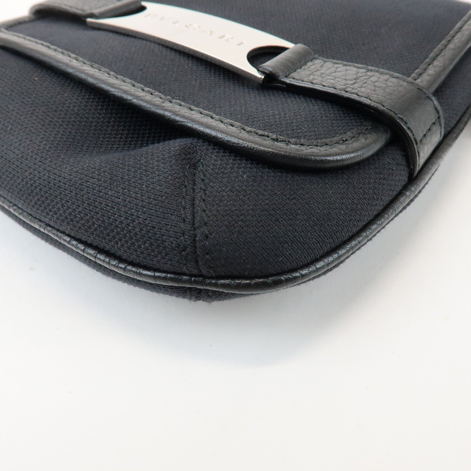 BVLGARI Canvas Leather Shoulder Bag Crossbody Bag Black