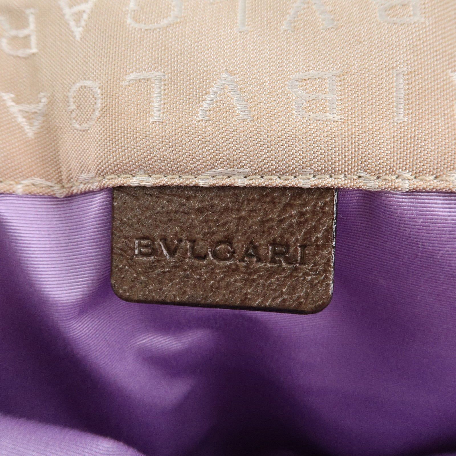 BVLGARI Logo Mania Canvas Leather Tote Bag Beige Dark Brown Silver HDW Used