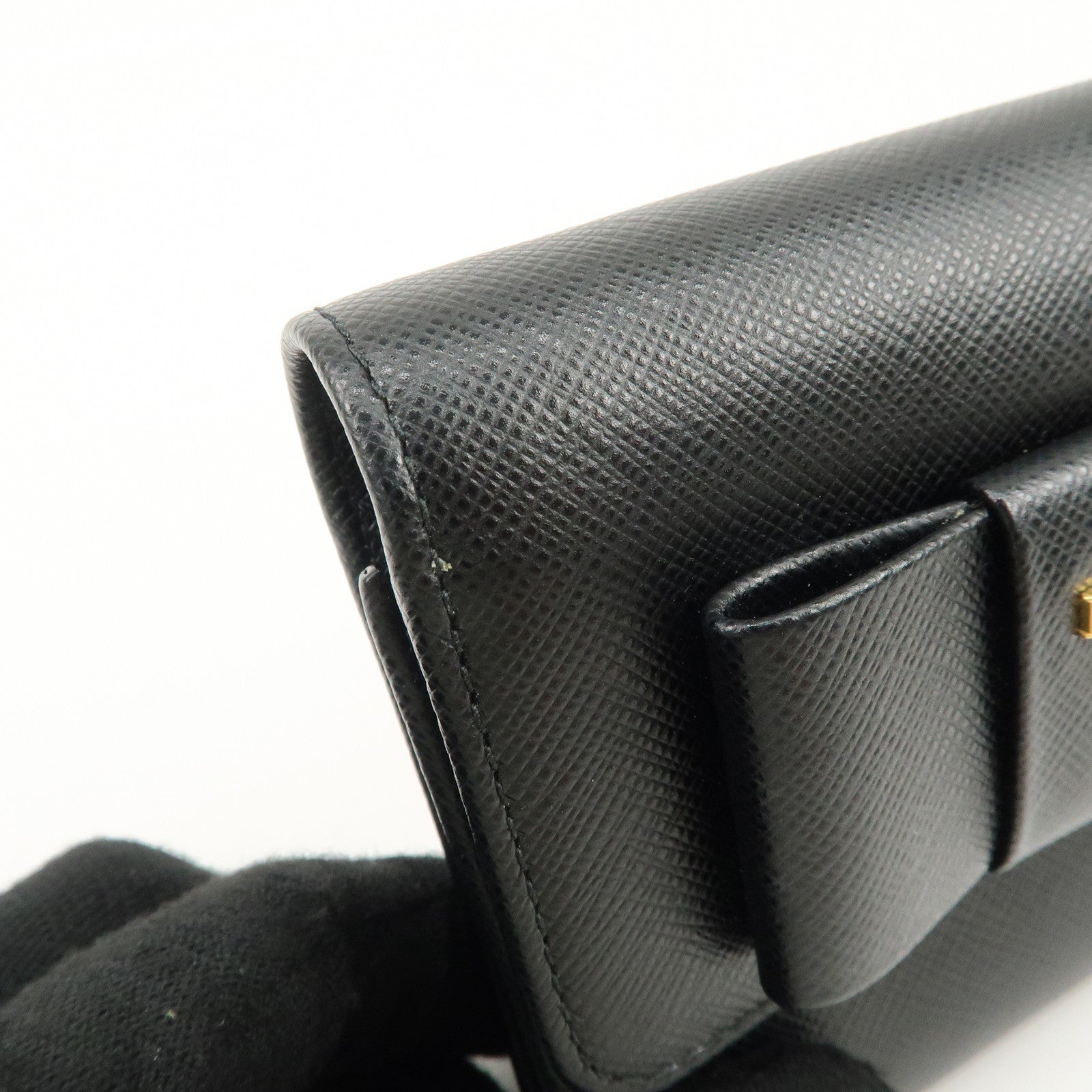 PRADA Leather Ribbon Tri-fold Wallet Black 1MH840 Used
