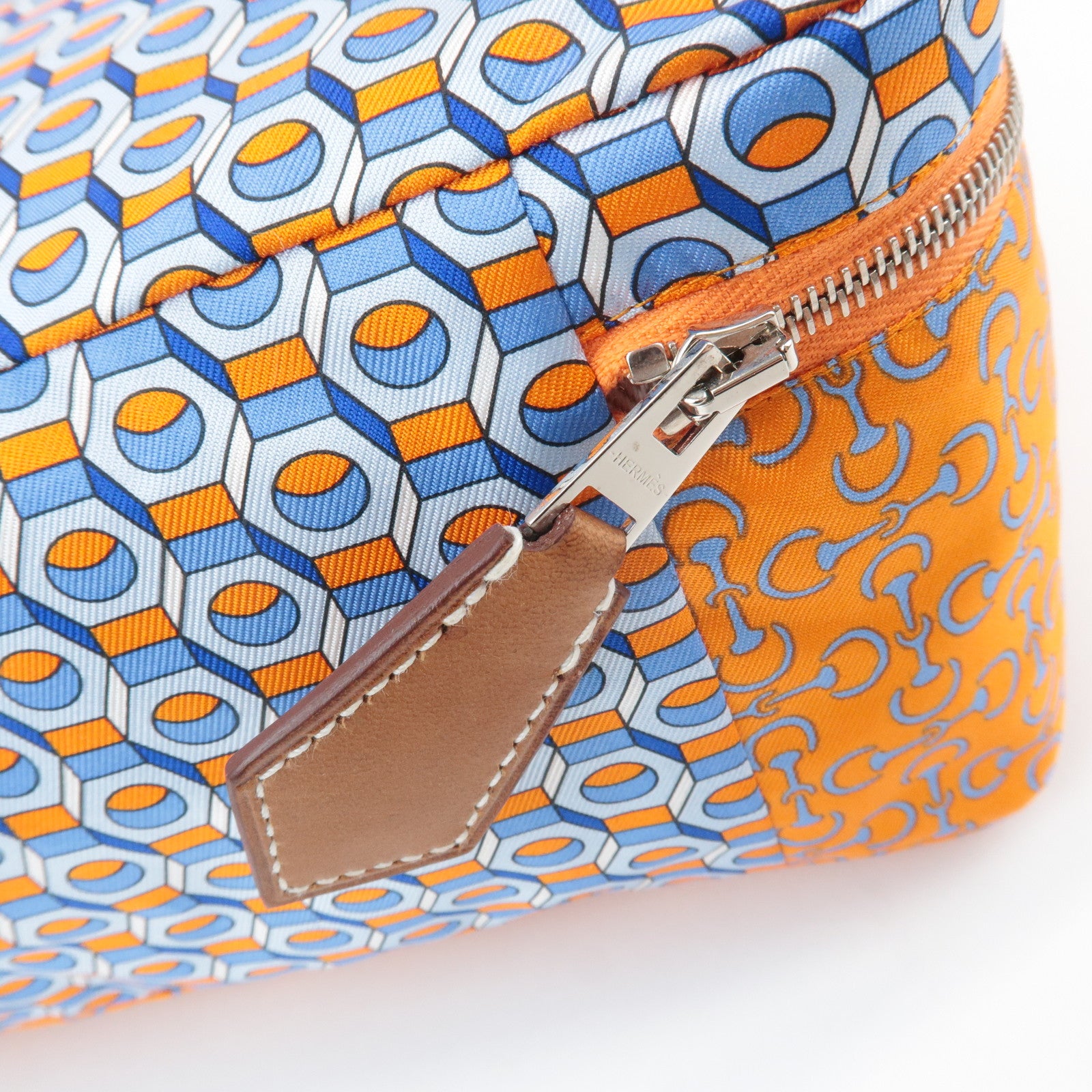 HERMES Eau des Voyages PM Silk Pouch Orange Blue Used