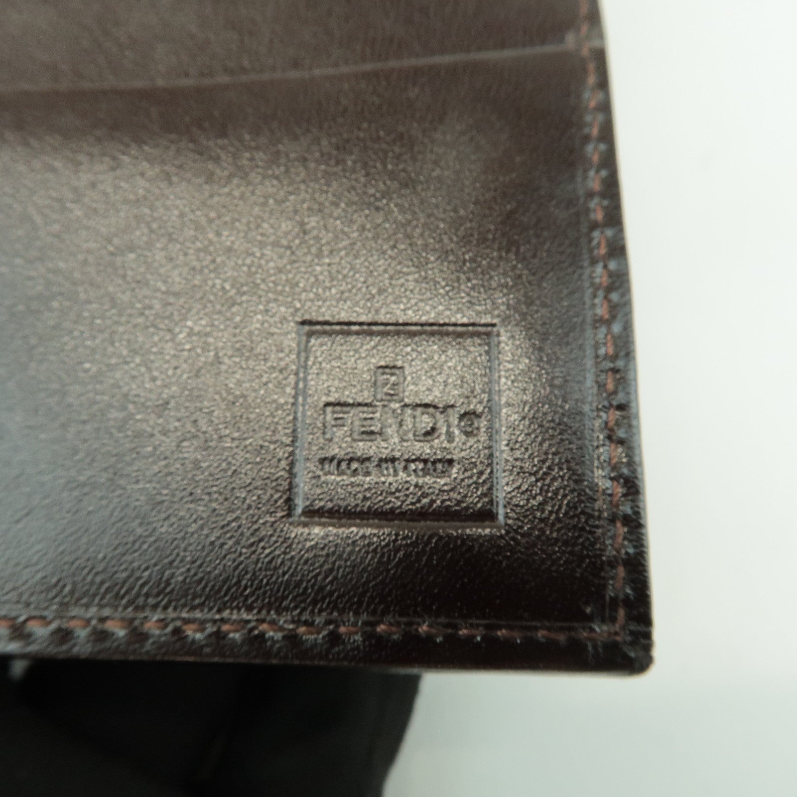 FENDI Zucca Leather Canvas Tri-fold Wallet Black Brown 30794 Used