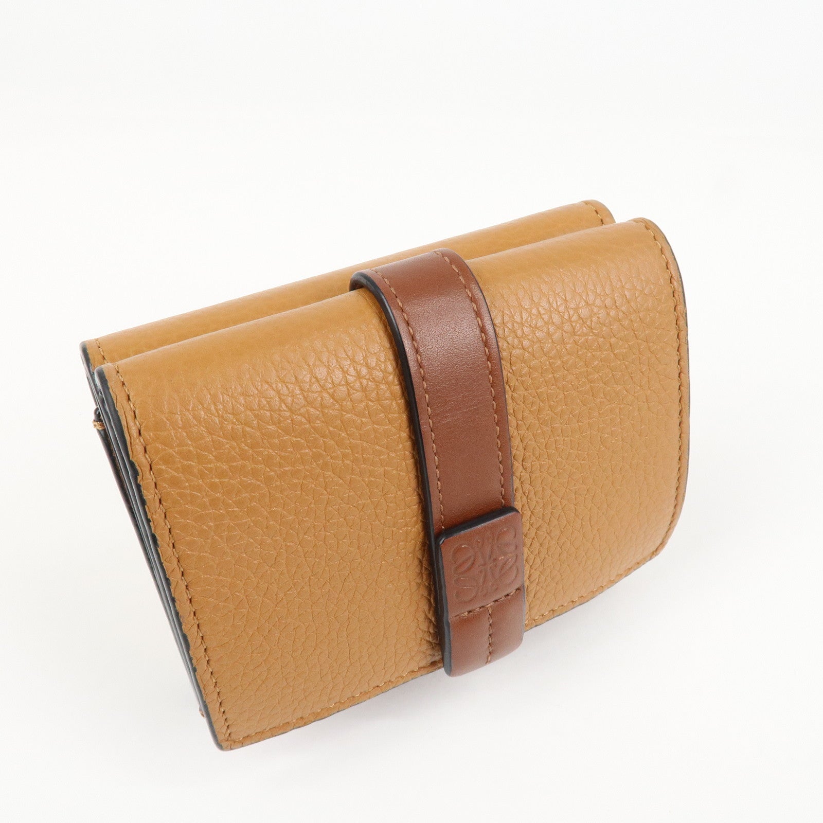 LOEWE Leather Tri-fold Compact Wallet Brown Used