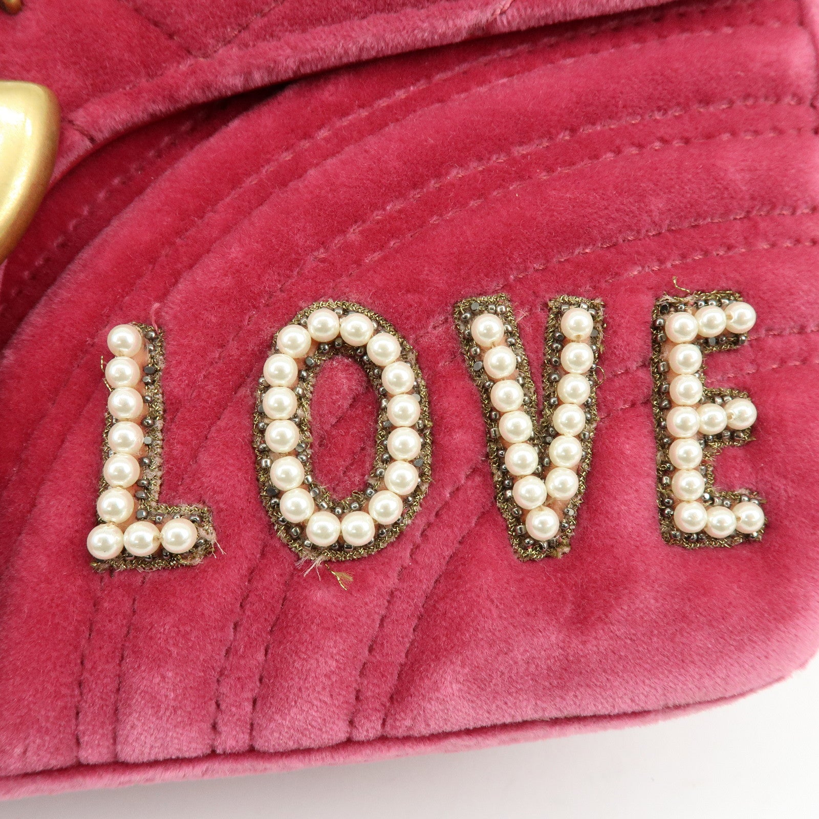 GUCCI GG Marmont Velour Leather Chain Shoulder Bag Pink 443496