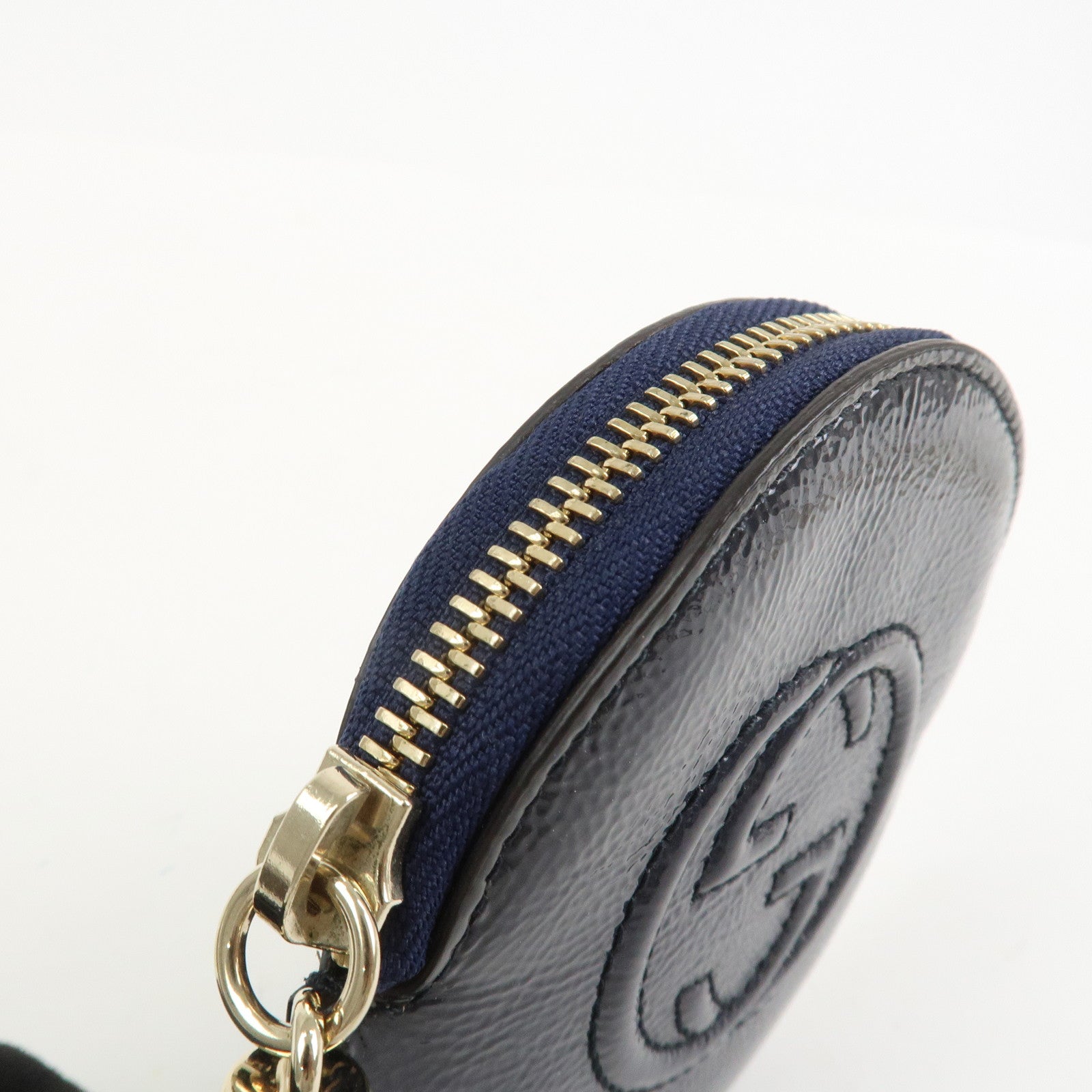 GUCCI Interlocking G Patent Leather Coin Case Navy 337946