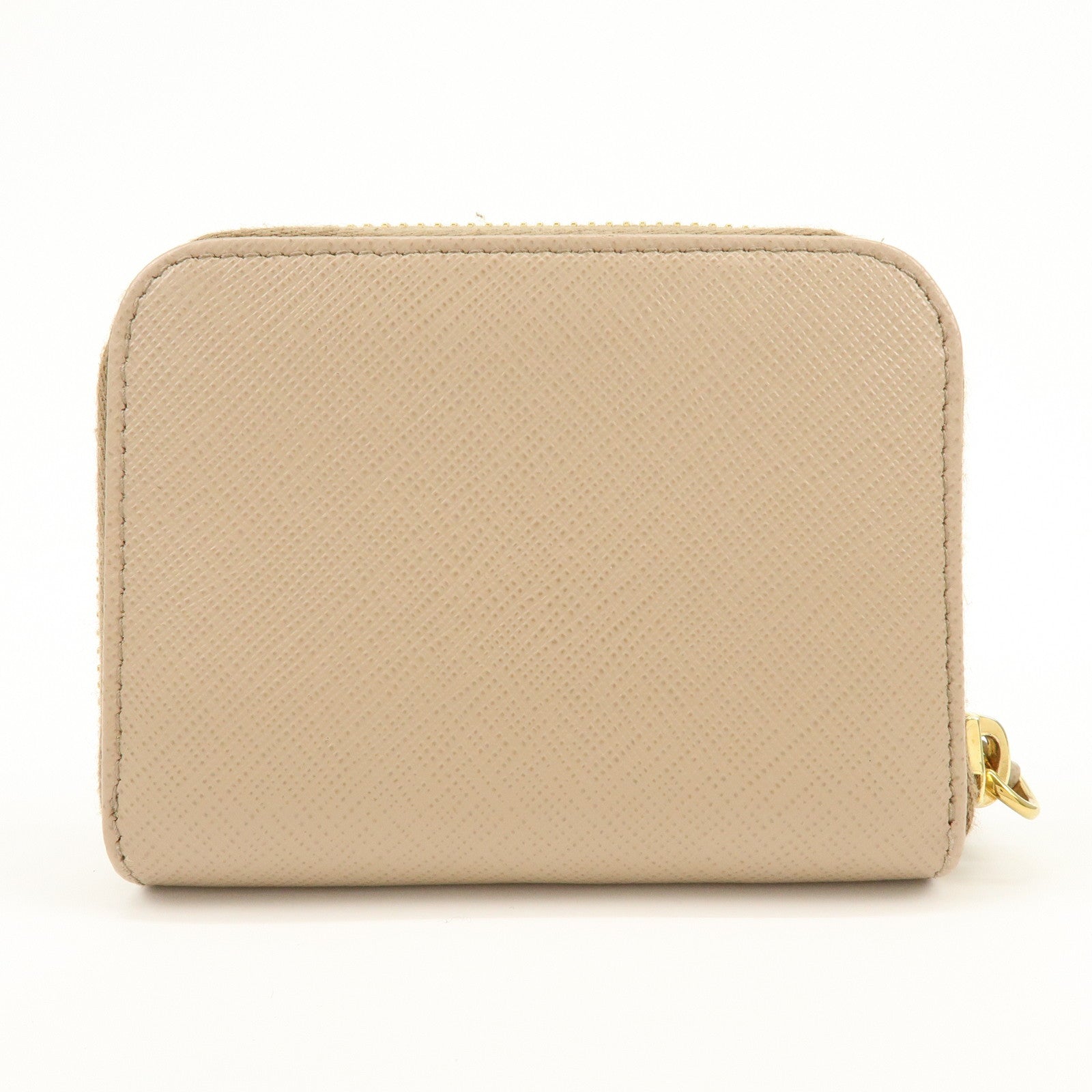 PRADA Triangle Logo Saffiano Leather Coin Case Beige 2MM003