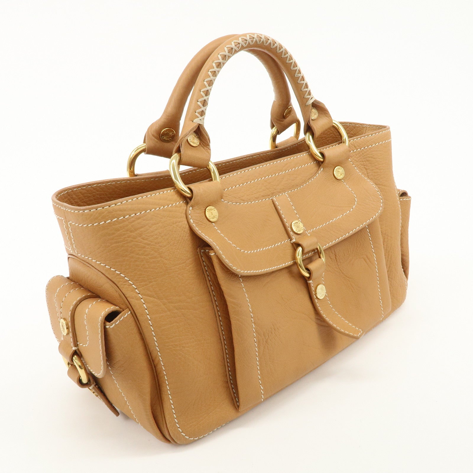 CELINE Leather Boogie Bag Hand Bag Tote Bag Camel