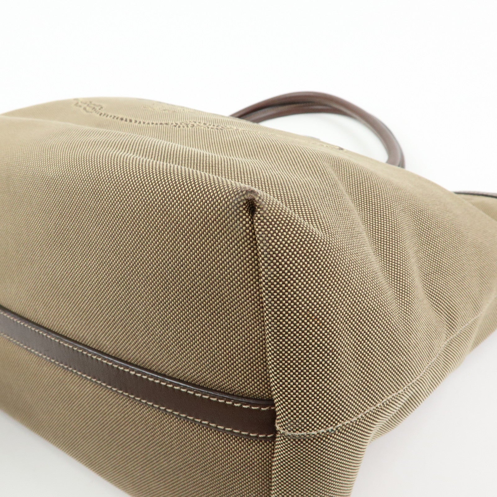 PRADA Triangle Logo Jacquard Leather Tote Shoulder Bag Beige Brown