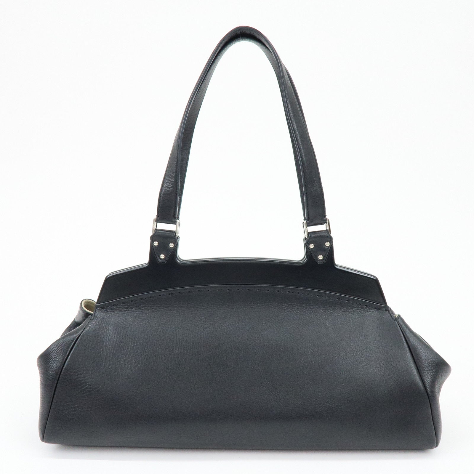 Ferragamo Gancini Leather Hand Bag Shoulder Bag Black