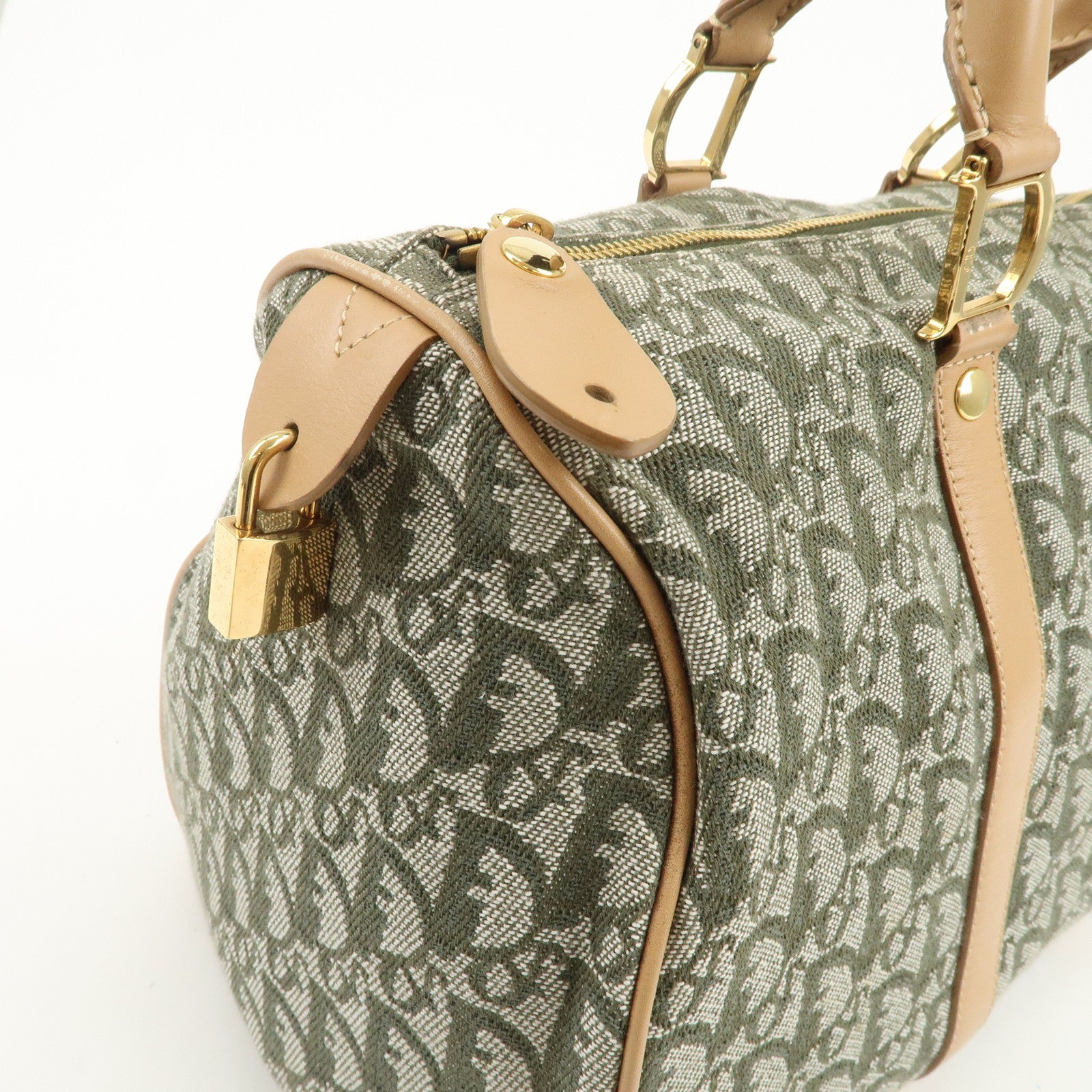 Christian Dior Trotter Canvas Leather Boston Bag Hand Bag Khaki