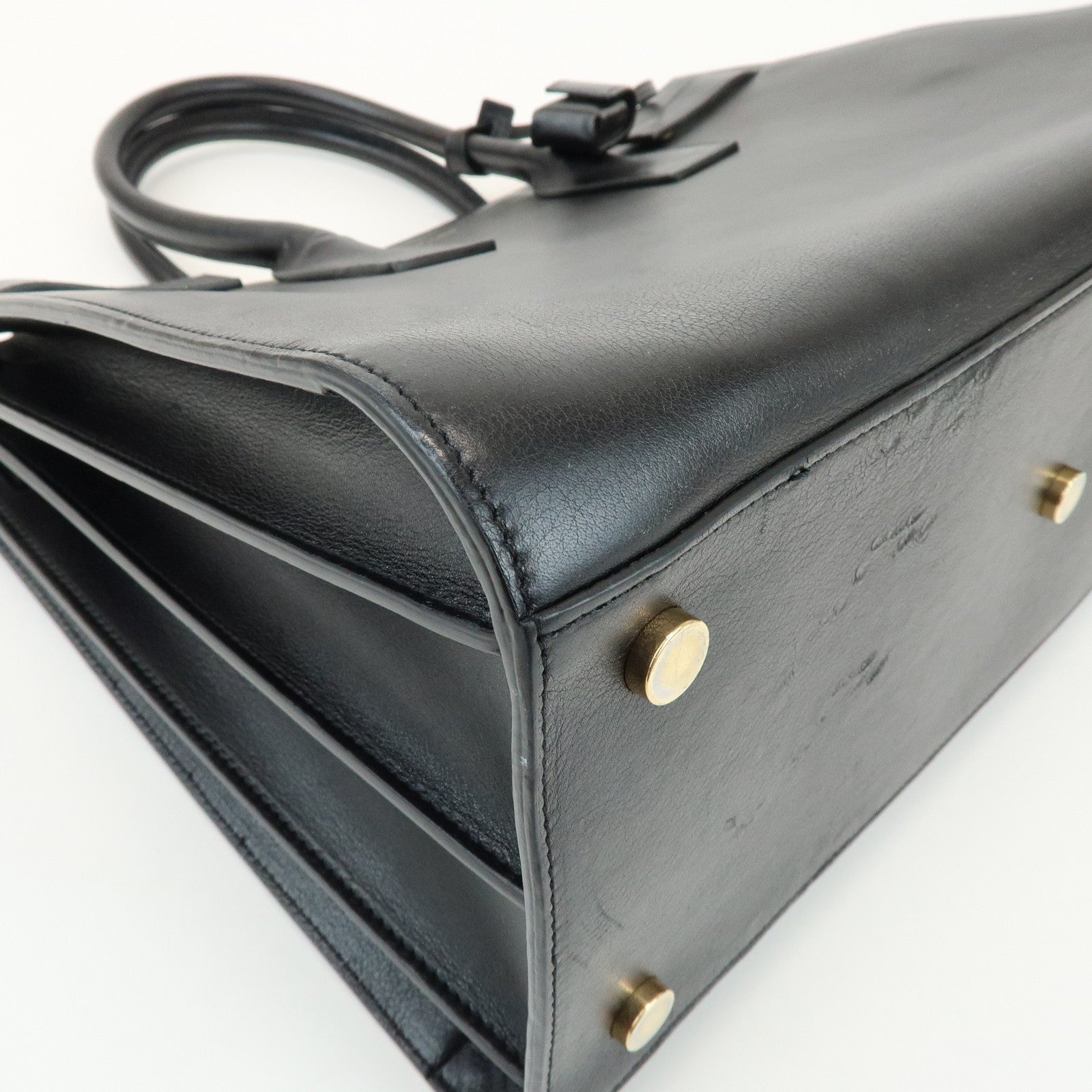 SAINT LAURENT Sac de Jour Logo Leather Tote Bag Hand Bag Black