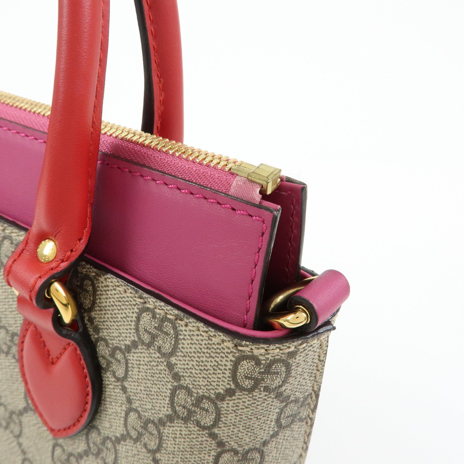 GUCCI GG Supreme Leather 2Way Bag Hand Bag Beige Pink Red 453177