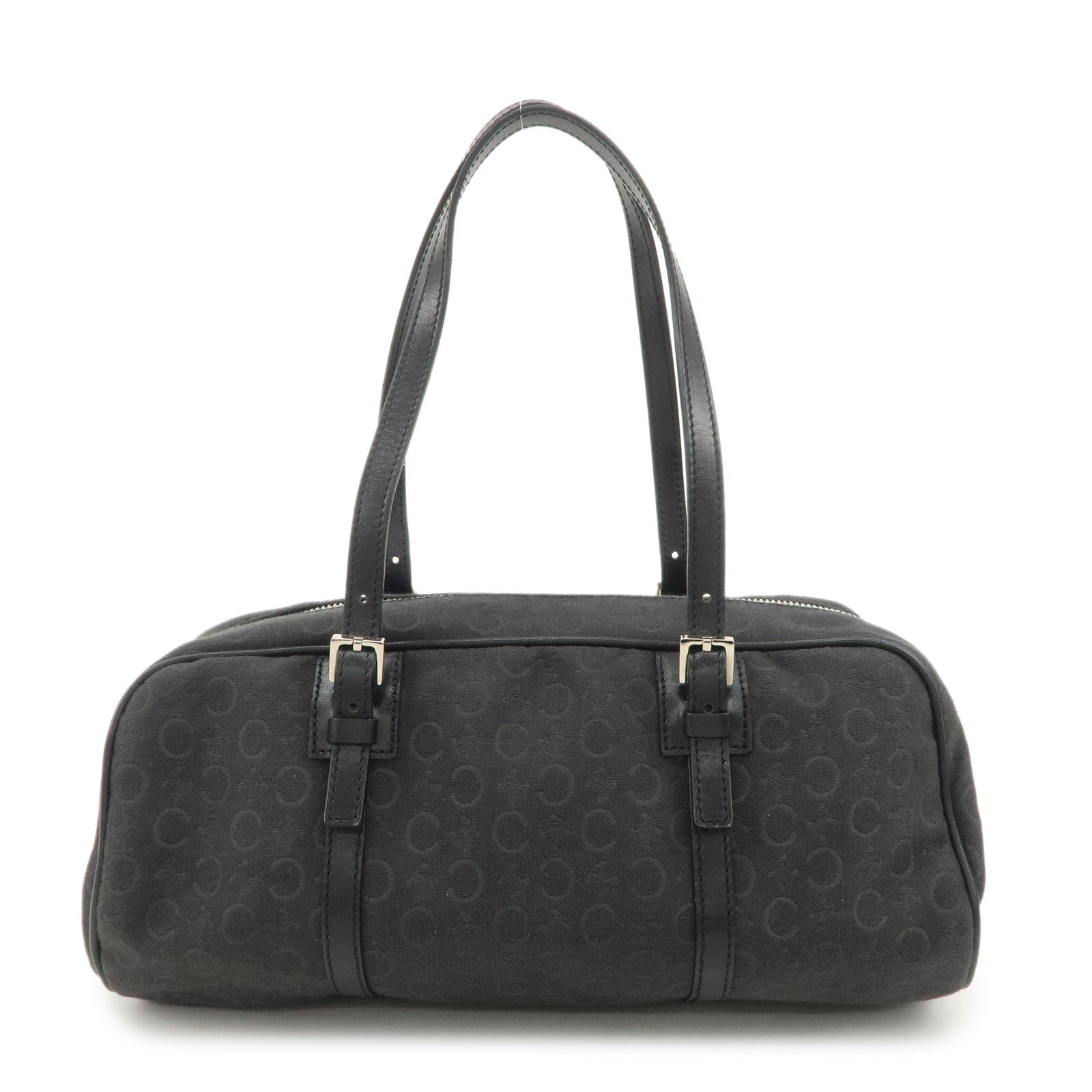 CELINE C Macadam Canvas Leather Mini Boston Bag Black