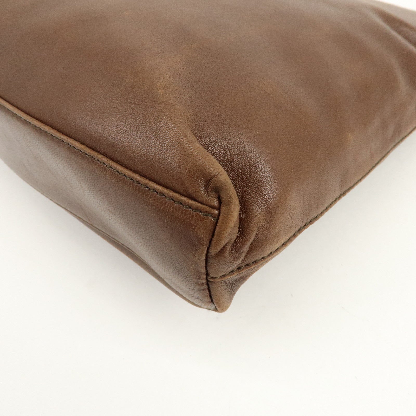 PRADA Triangle Logo Leather Shoulder Bag Crossbody Bag Brown