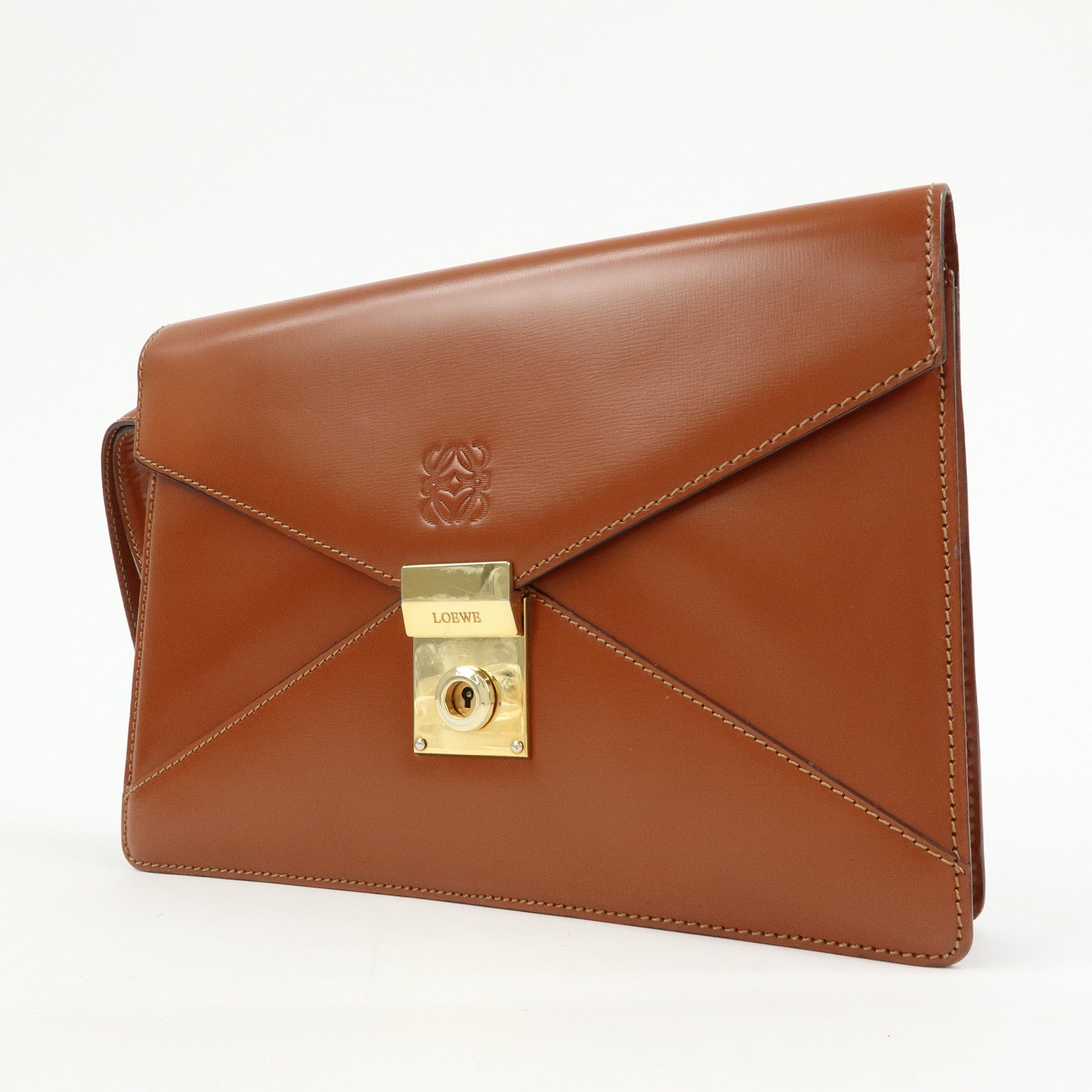 LOEWE Anagram Logo Leather Clutch Bag Wristlet Bag Brown