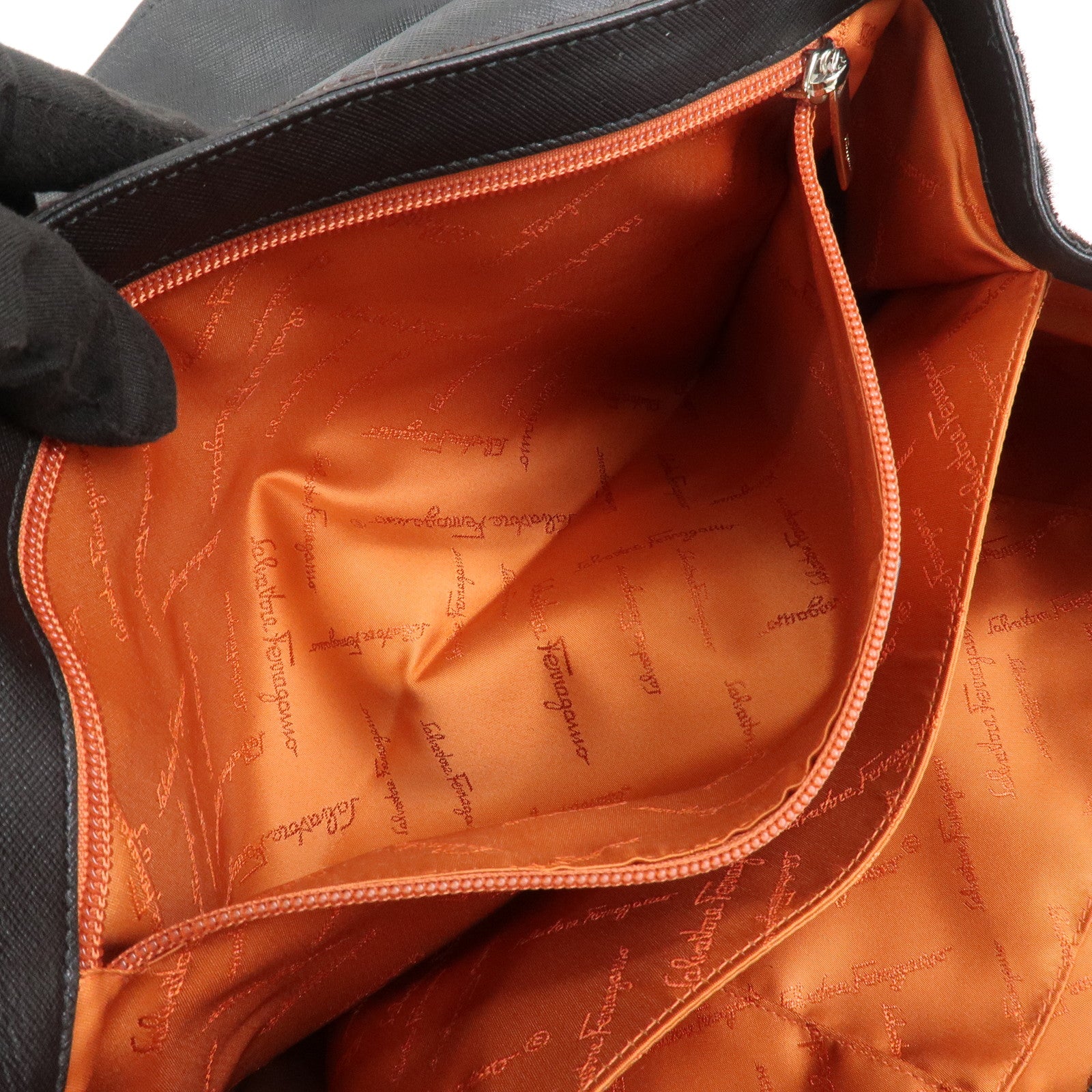 Ferragamo Gancini Logo Unborn Calf Leather Shoulder Bag Brown