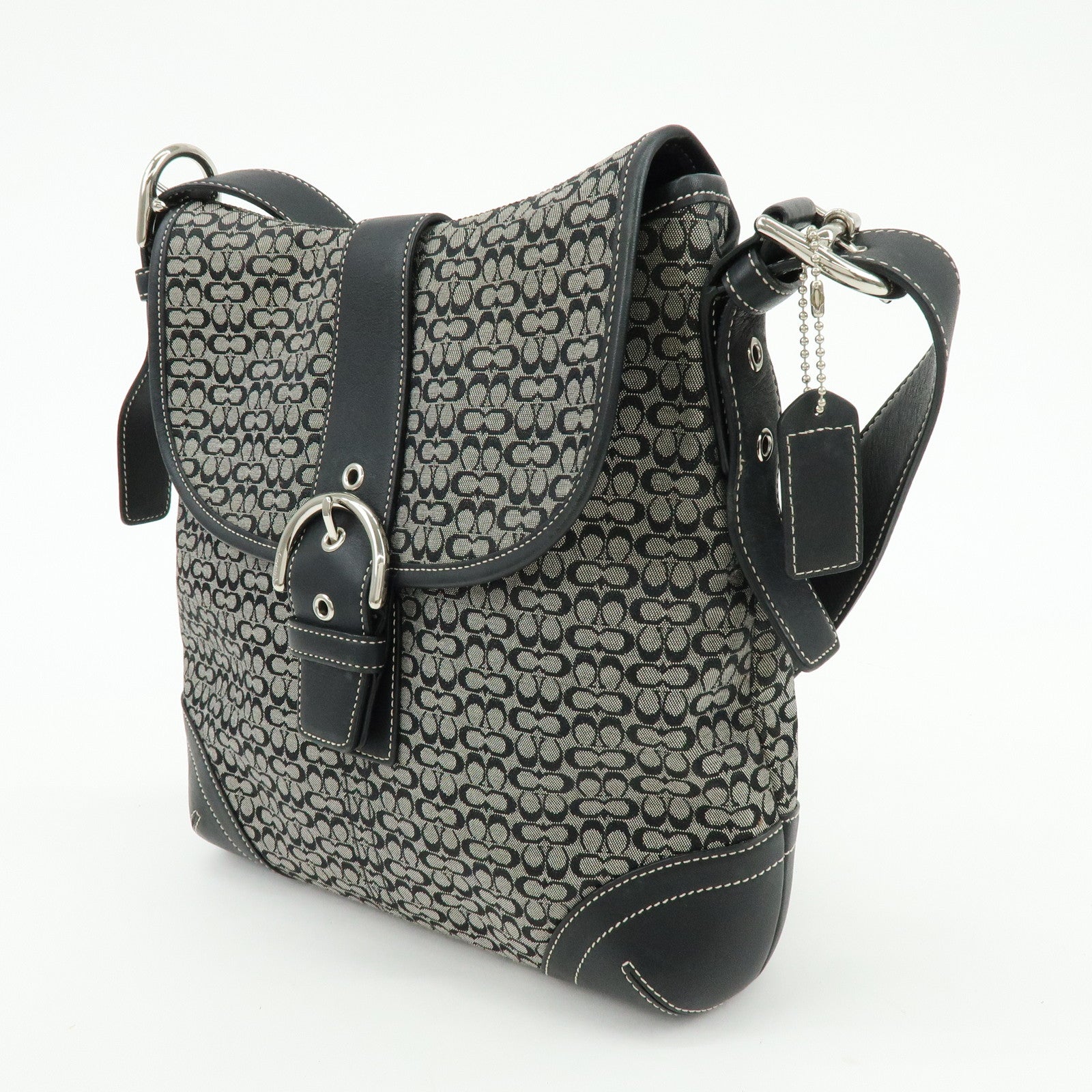 COACH Signature Canvas Leather Shoulder Bag Crossbody Bag Black