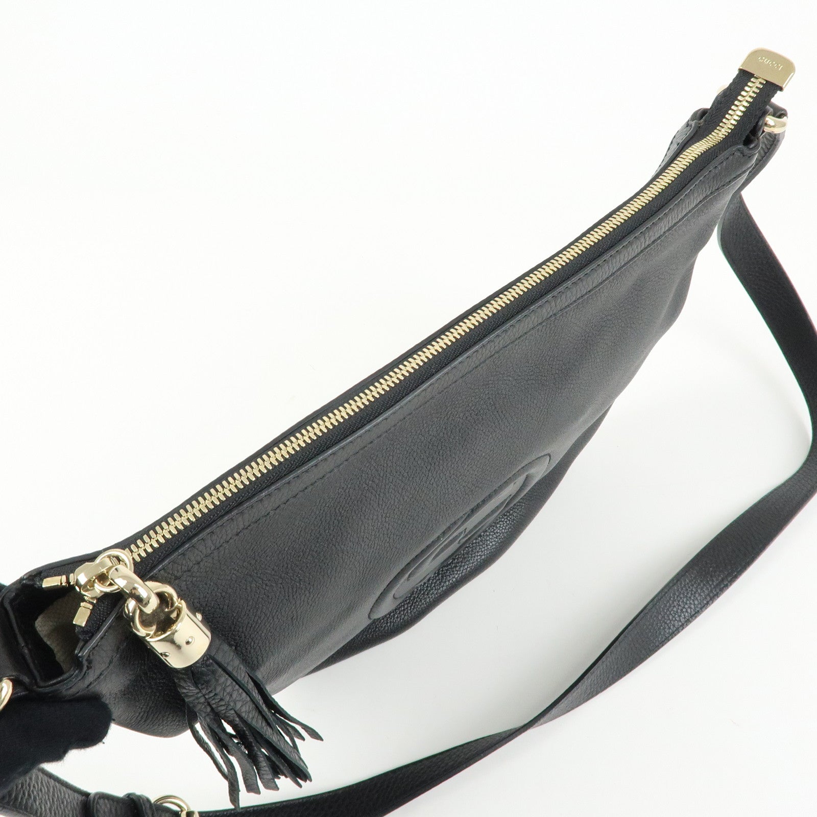 GUCCI SOHO Interlocking G Leather Shoulder Bag Black 308361