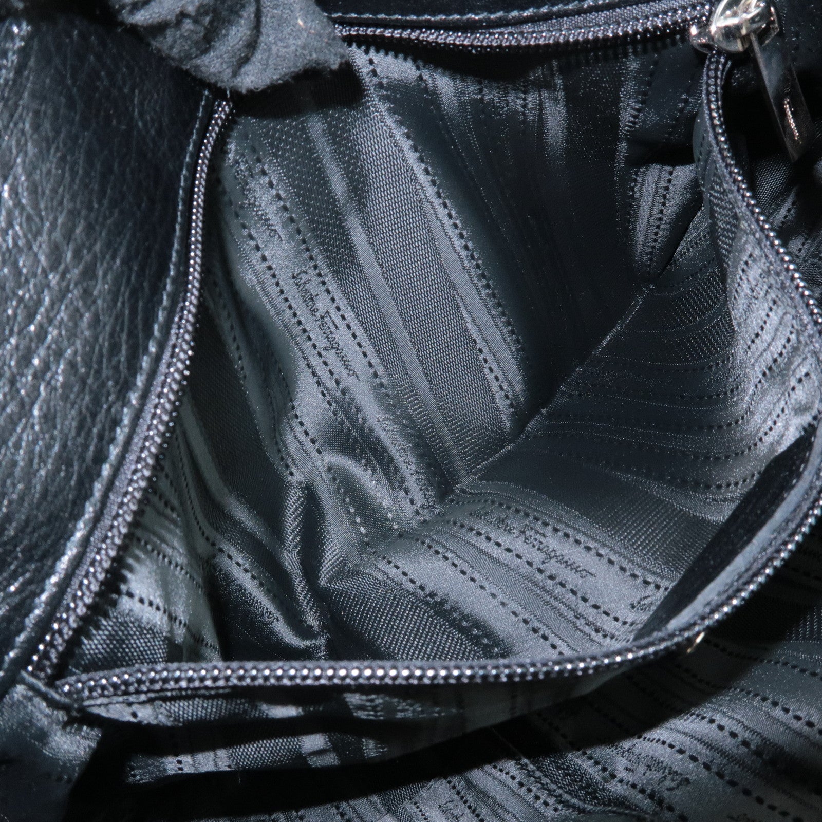 Ferragamo Gancini Leather 3Way Shoulder Bag Hand Bag Black Silver HDW Used