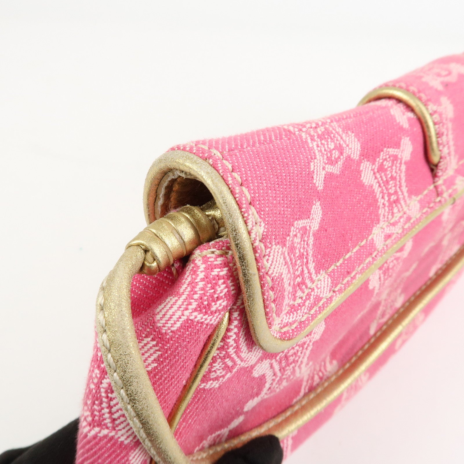 CELINE Triomphe Leather Canvas Shoulder Bag Hand Bag Pink Gold