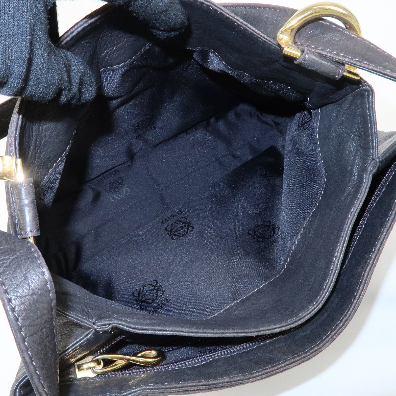 LOEWE Anagram Leather Shoulder Bag Gold Hardware Dark Brown Used