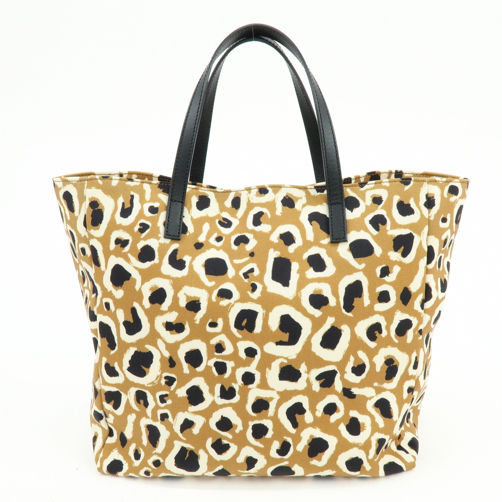 GUCCI Leopard Canvas Leather Tote Bag Hand Bag Beige Black 282439