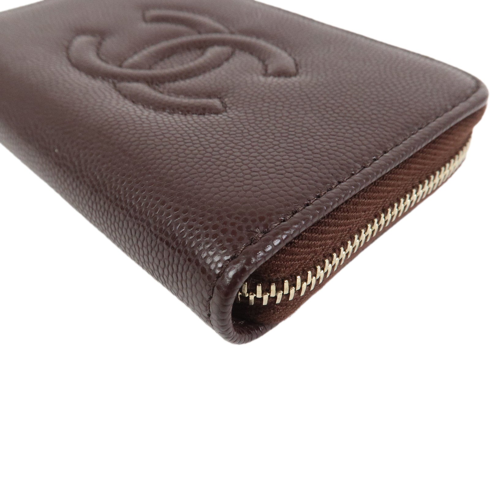 CHANEL COCO Mark Caviarskin Compact Zippy Wallet Brown