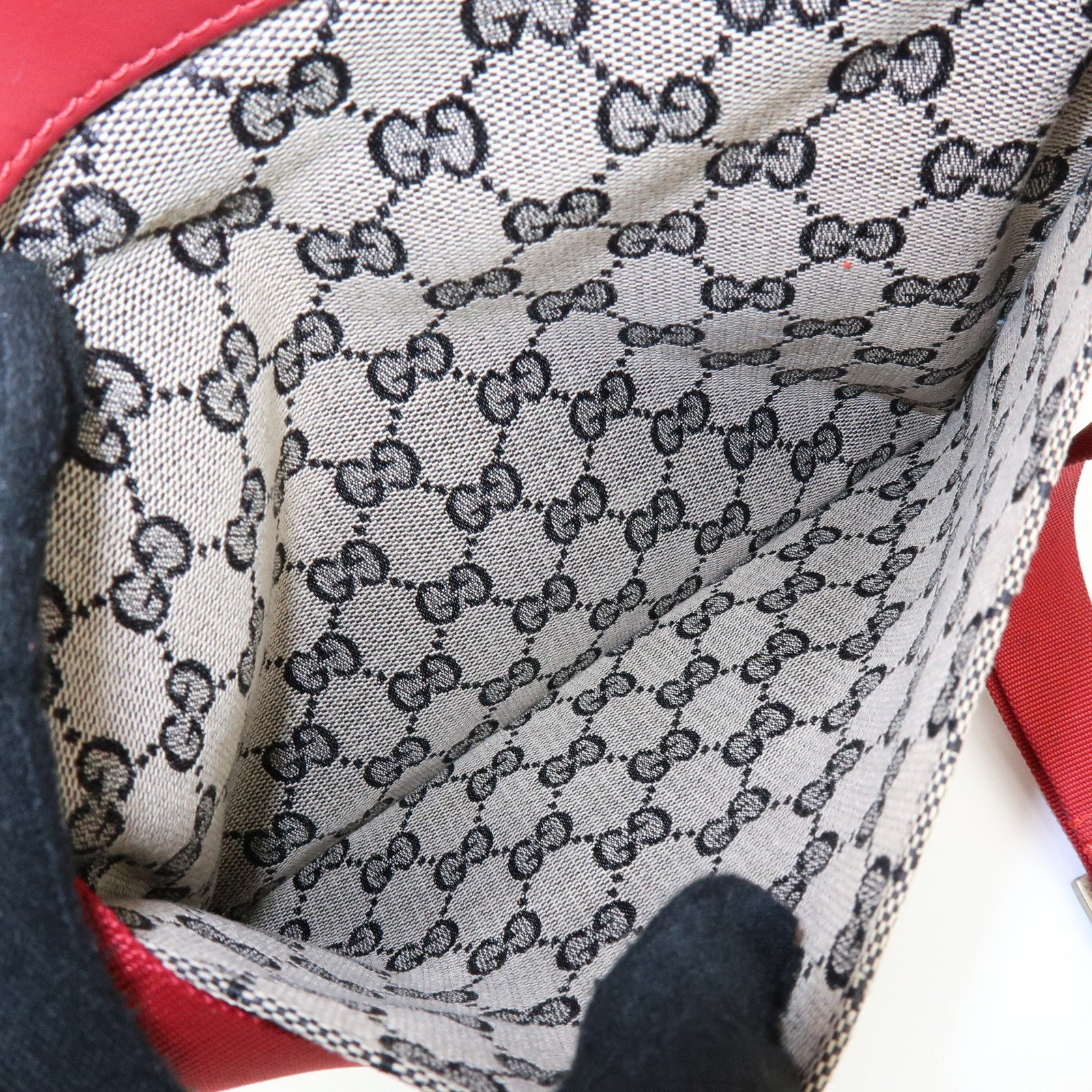 GUCCI GG Canvas Leather Shoulder Bag Beige Red 019・0348・200047