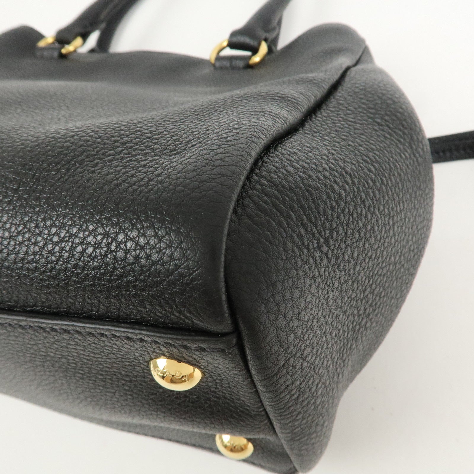 PRADA Logo Leather 2Way Bag Shoulder Bag Hand Bag Black 1BG044