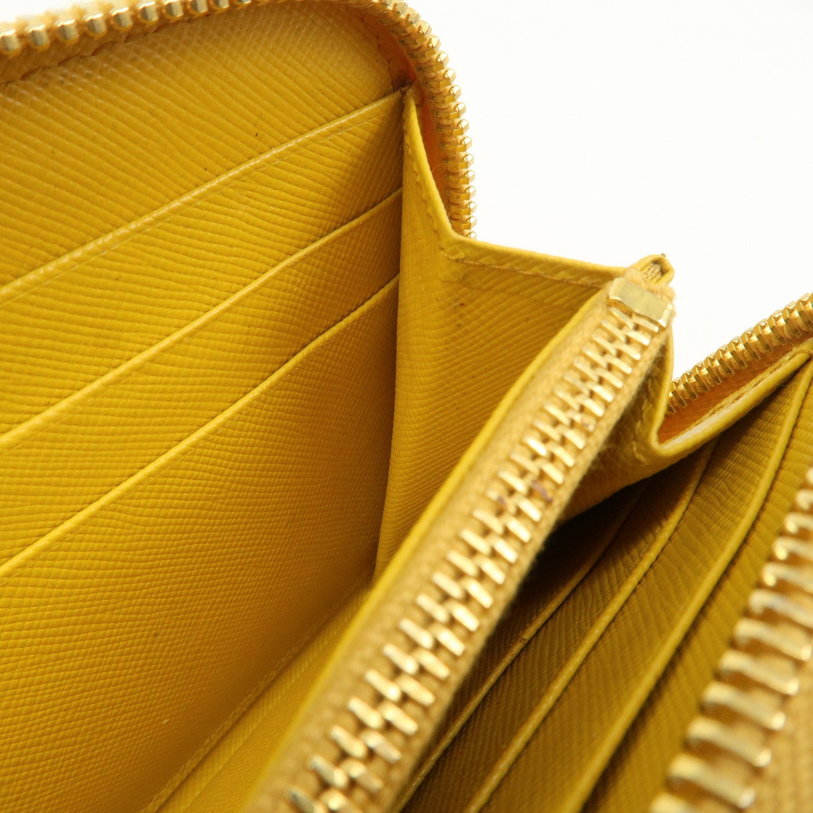 PRADA Triangle Logo Nylon Leather Round Zippy Long Wallet Yellow