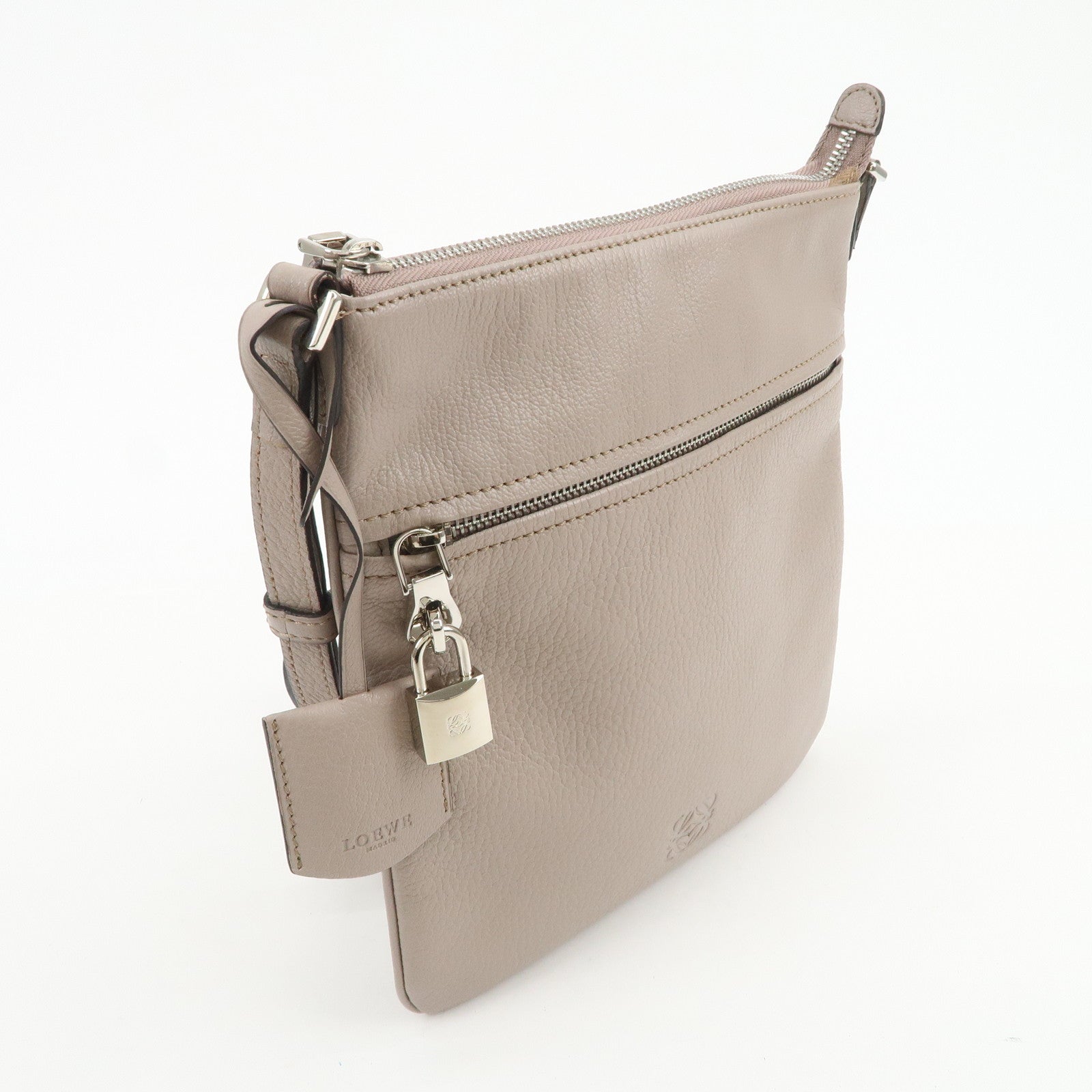 LOEWE Anagram Logo Leather Shoulder Bag Crossbody Bag Beige