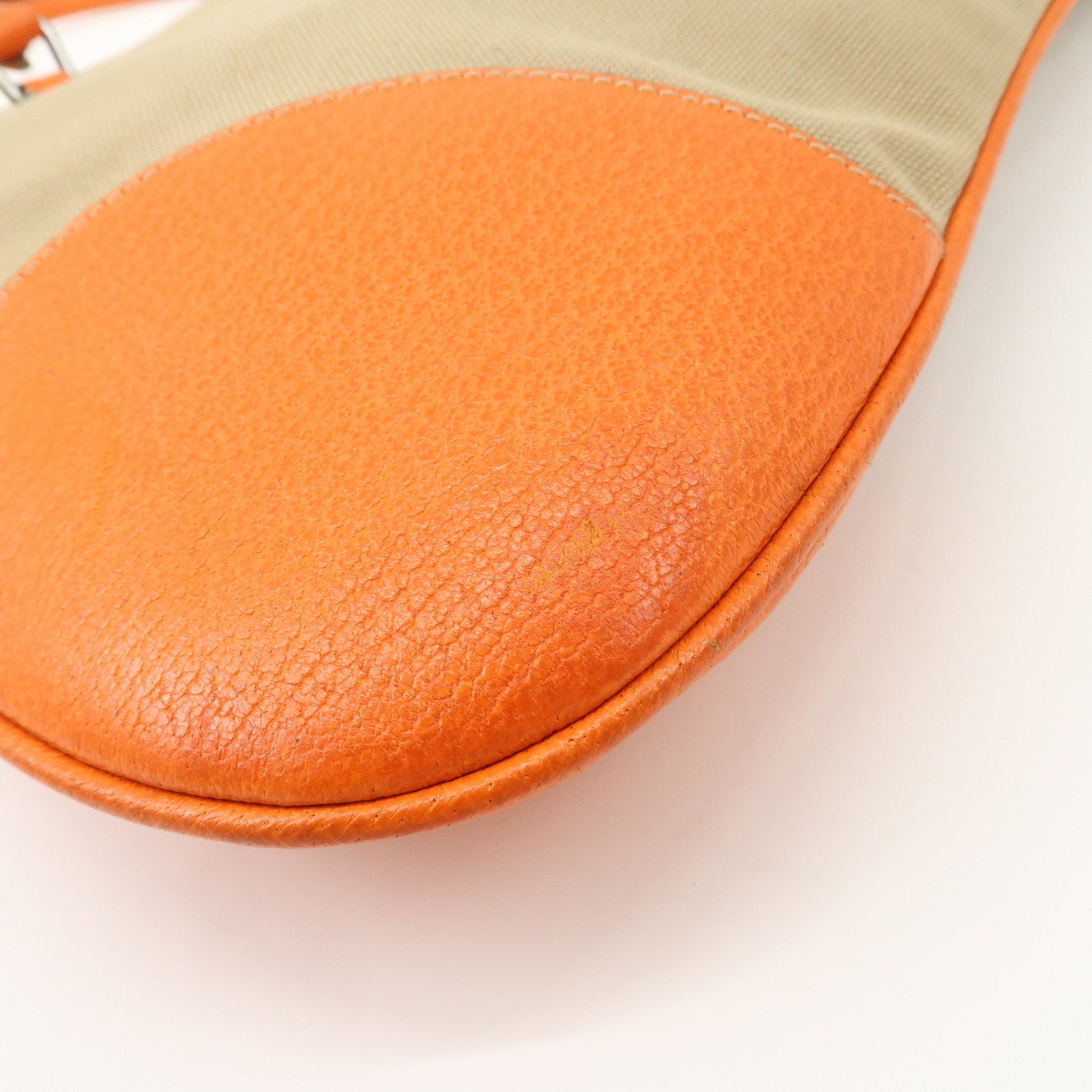 PRADA Triangle Logo Canvas Leather Shoulder Bag Orange Beige Used