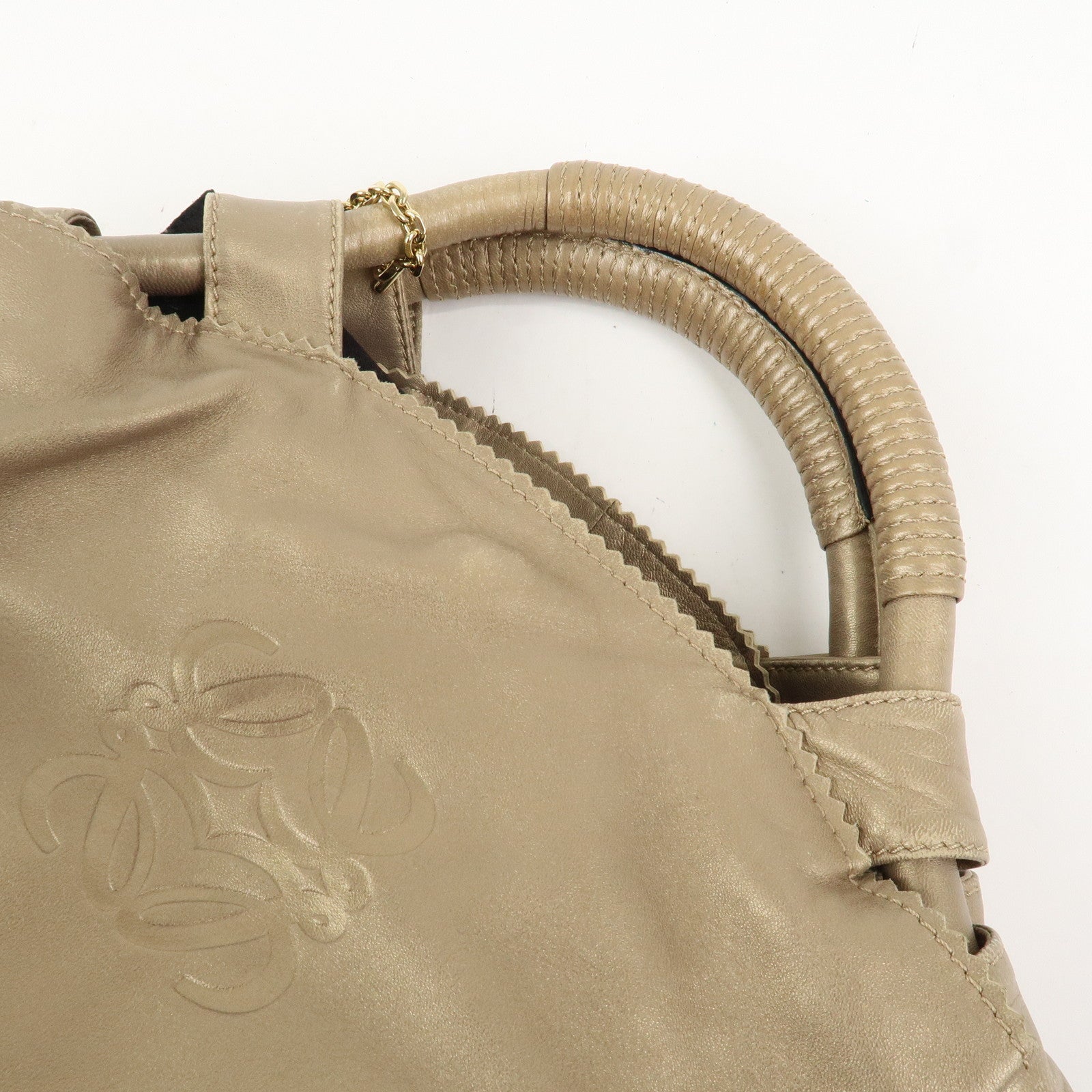 LOEWE Anagram Nappa Aire Leather Charm Hand Bag Tote Bag Gold
