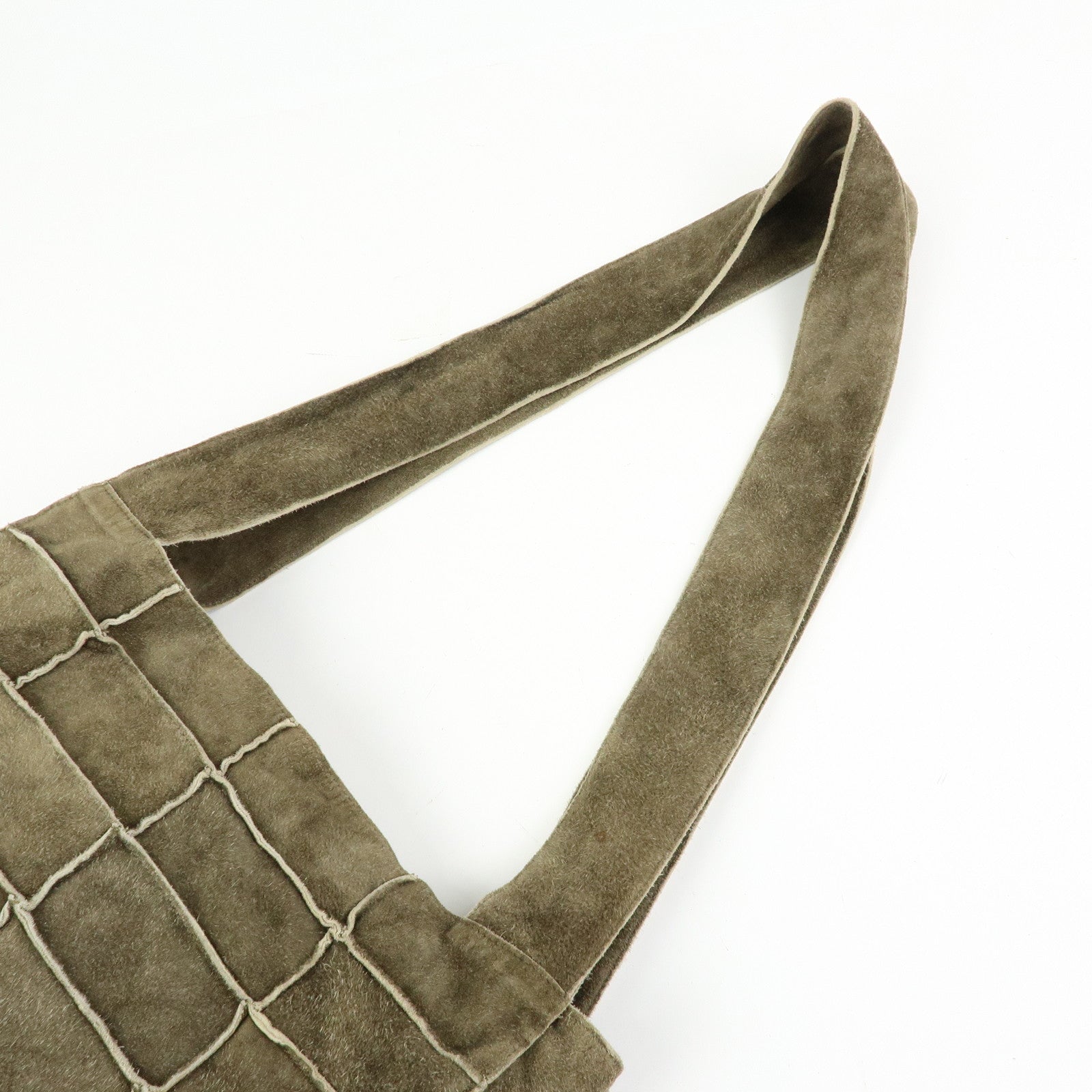 CHANEL Logo Suede Shoulder Bag Hand Bag Tote Bag Khaki