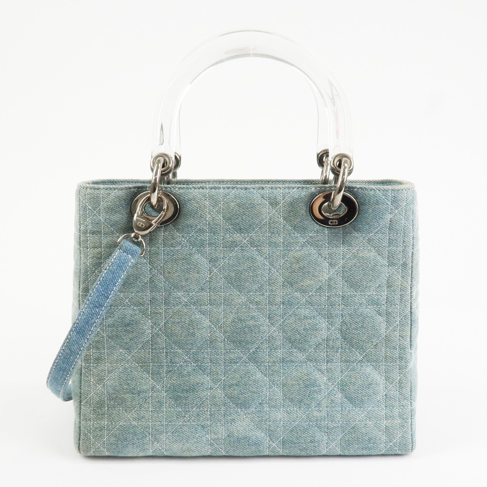 Christian Dior Lady Dior Denim 2way Hand Shoulder Bag Light Blue Used