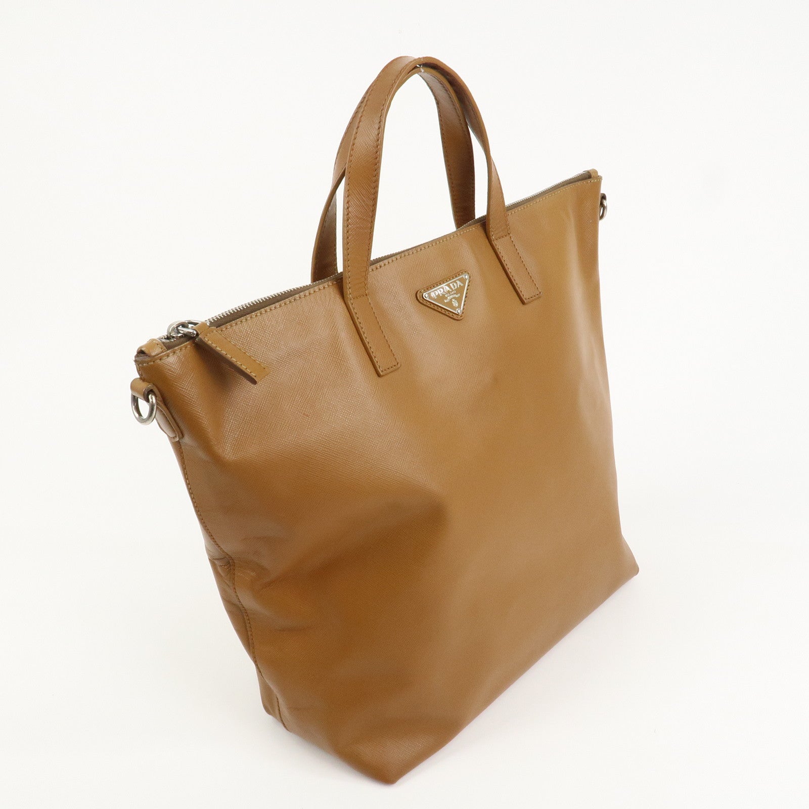 PRADA Triangle Logo Leather 2Way Bag Shoulder Bag Brown