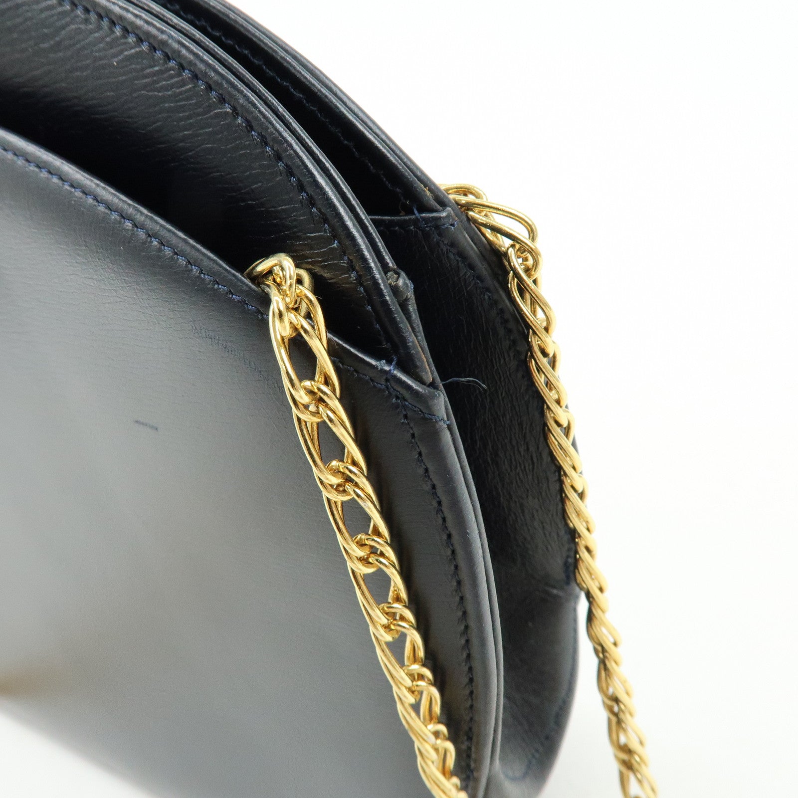 Cartier Sapphire Line Calf Leather Chain Shoulder Bag Navy