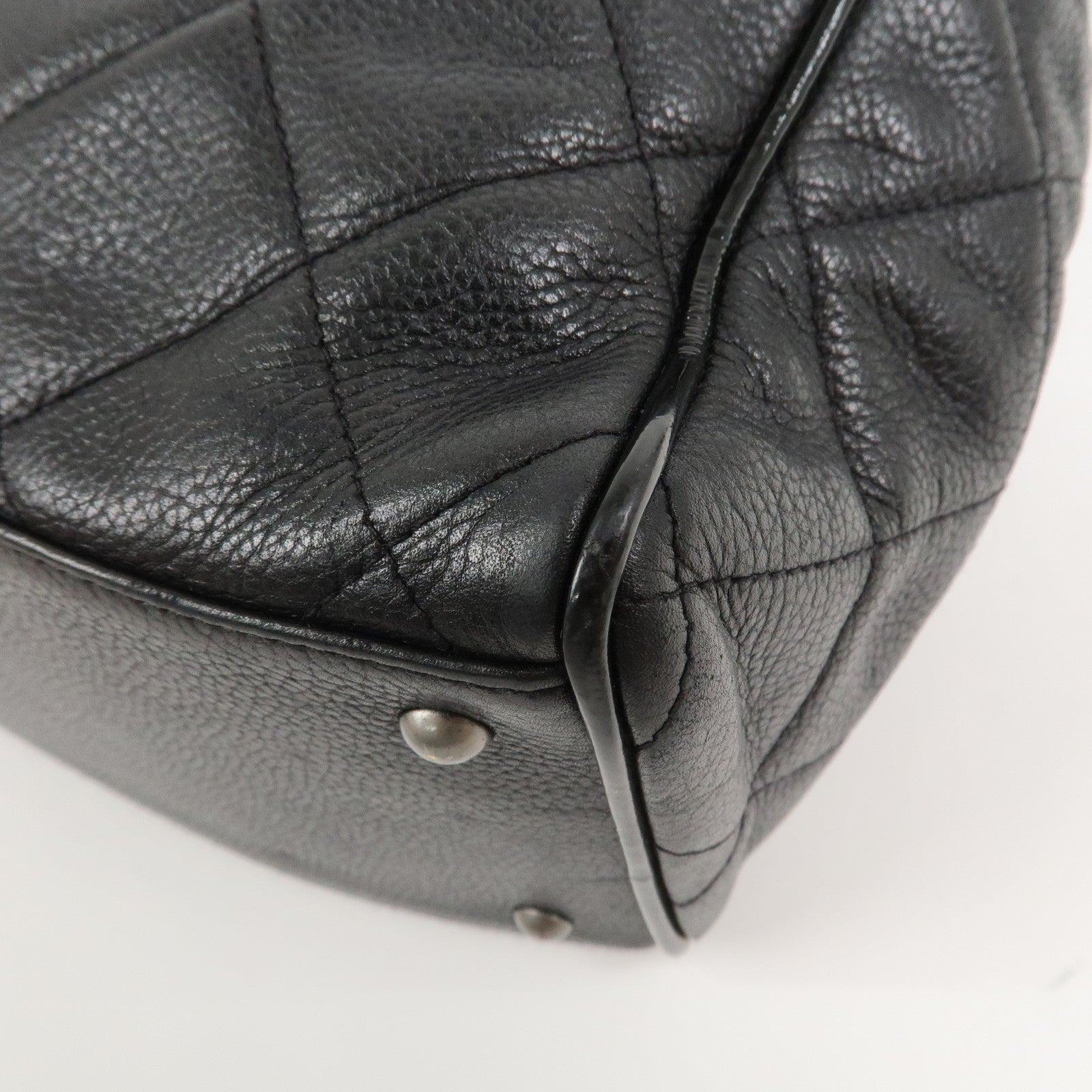 CHANEL Matelasse Leather Boston Bag Bowling Bag Black A15685