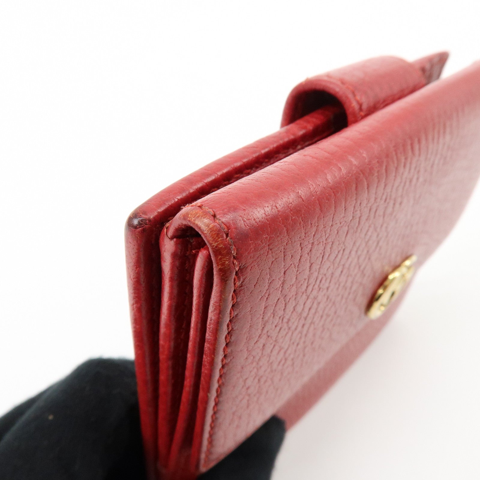 GUCCI Double G Leather Bi-fold Compact Wallet Red 456122