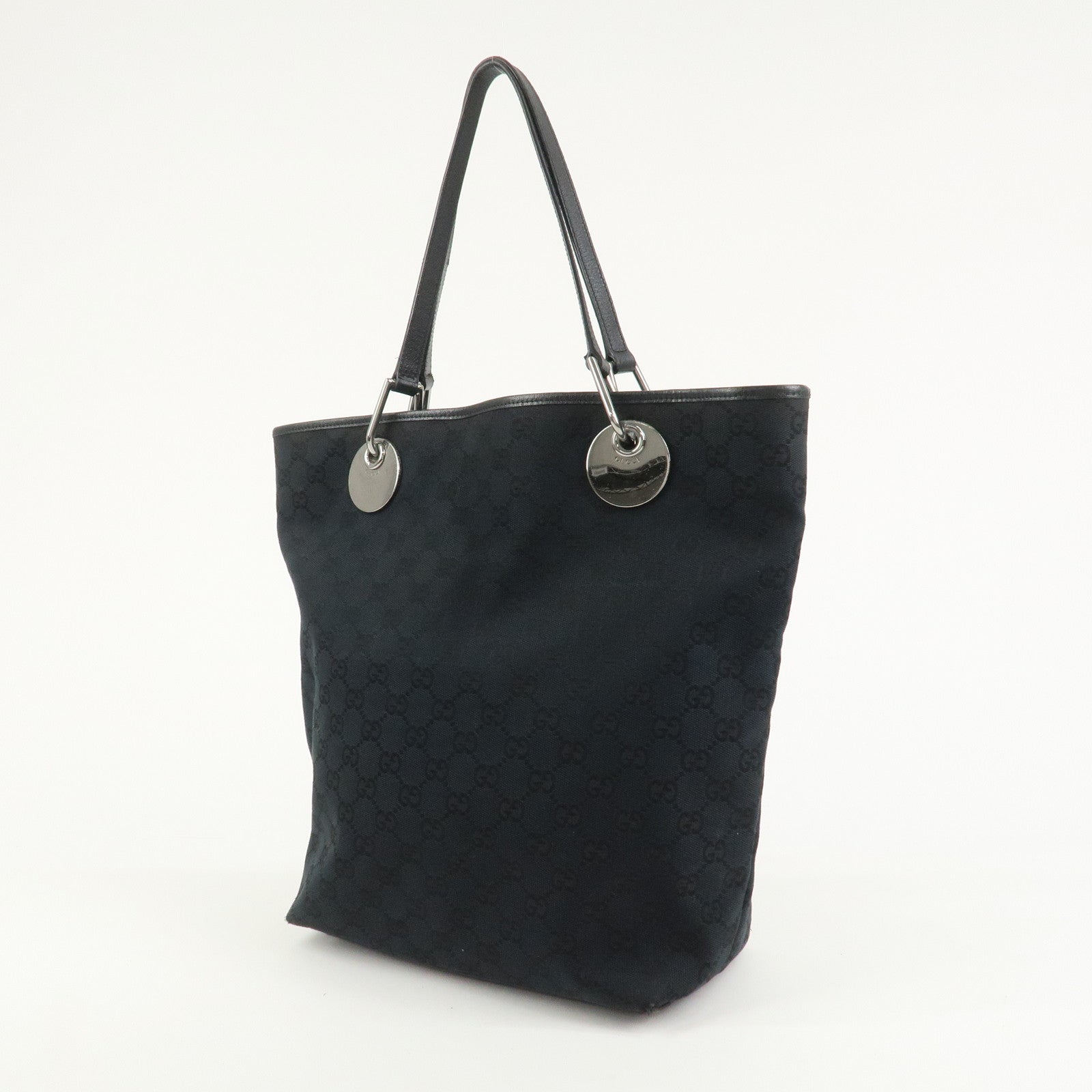 GUCCI GG Canvas Leather Tote Bag Shoulder Bag Hand Bag Black 120836