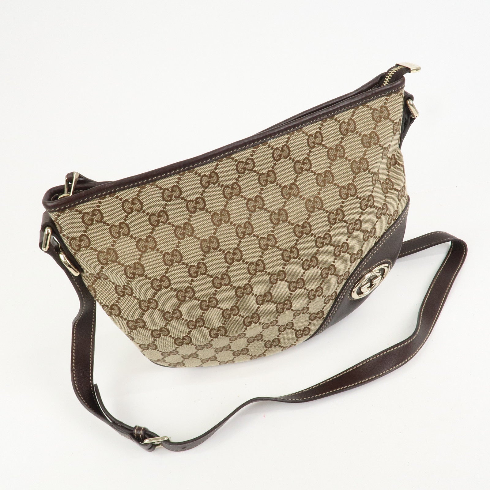 GUCCI New Britt Interlocking G Canvas Leather Shoulder Bag 169998