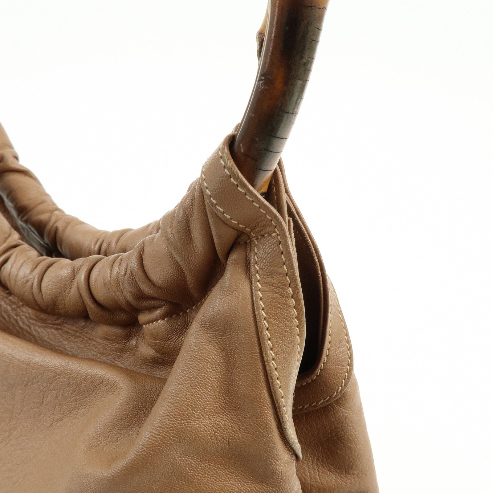 GUCCI Old Gucci Bamboo Leather Hand Bag Brown 26.000.5686