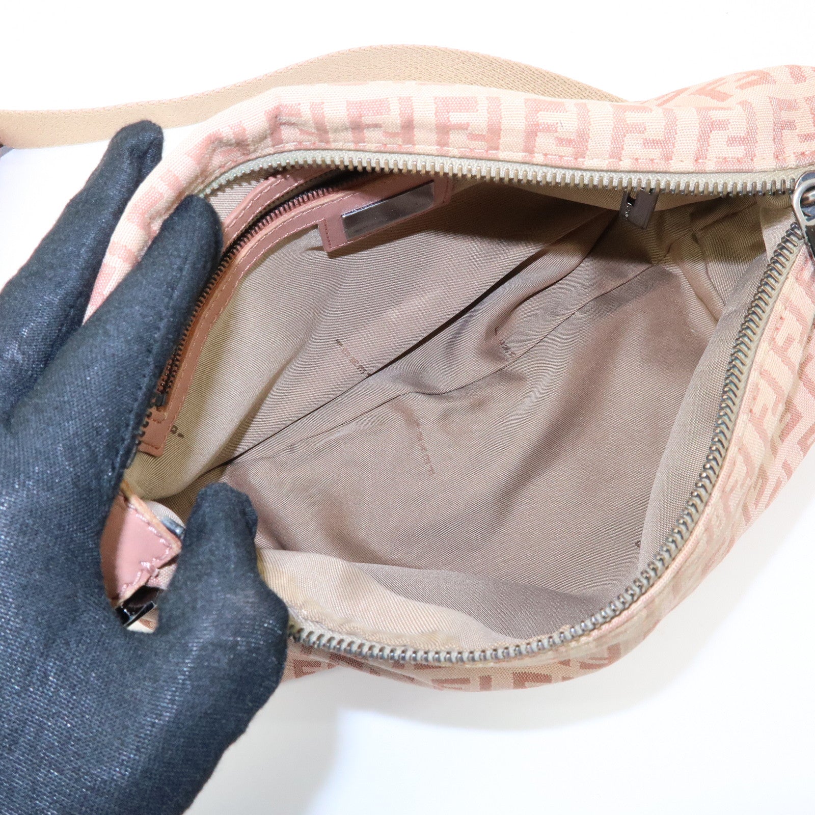 FENDI Zucchino Canvas Leather Shoulder Crossbody Bag Pink 8BR319