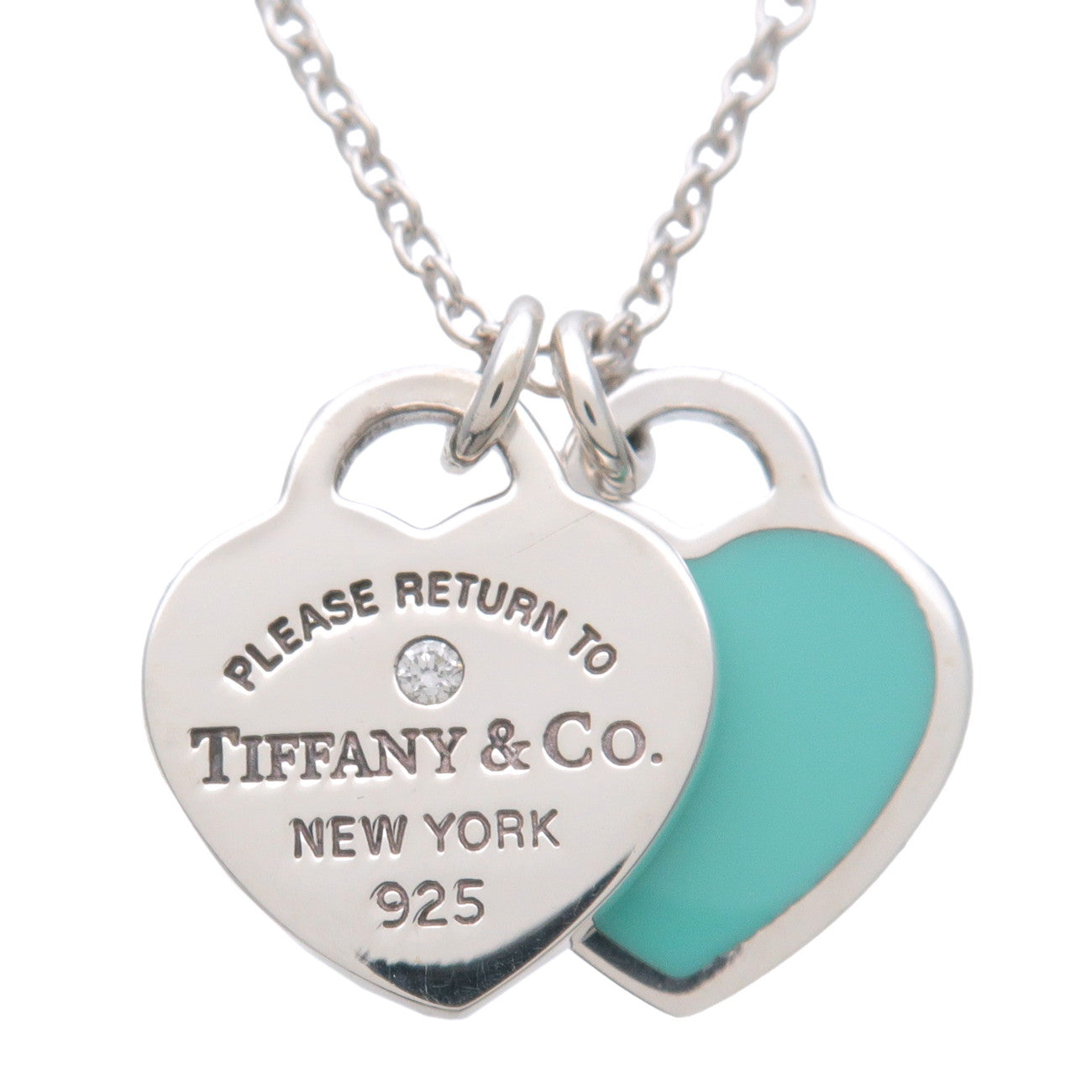 Tiffany & Co Return to Tiffany 1P Diamond Double Heart Tag Necklace