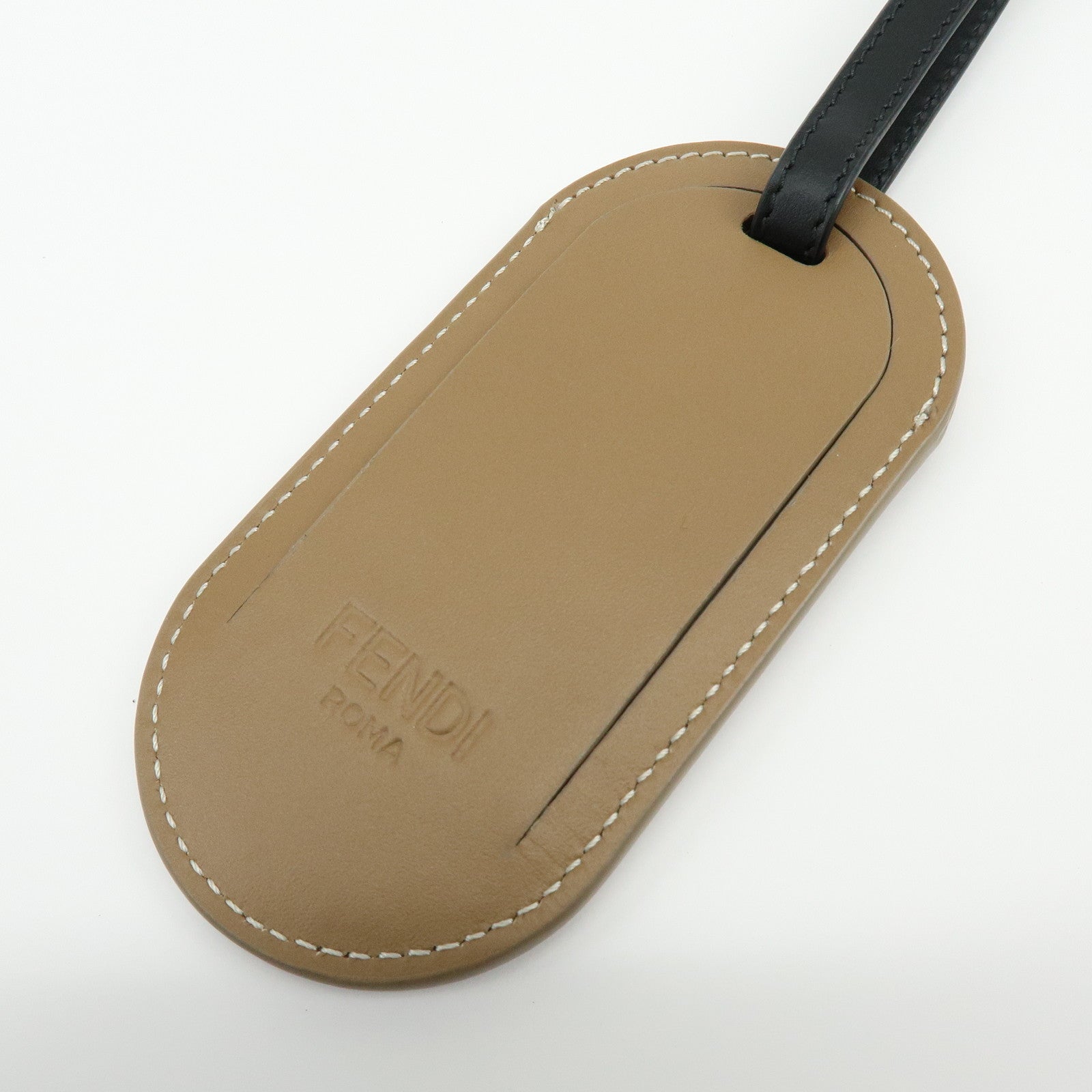 FENDI Zucca Leather Canvas Bag Charm Key Chain Brown Black