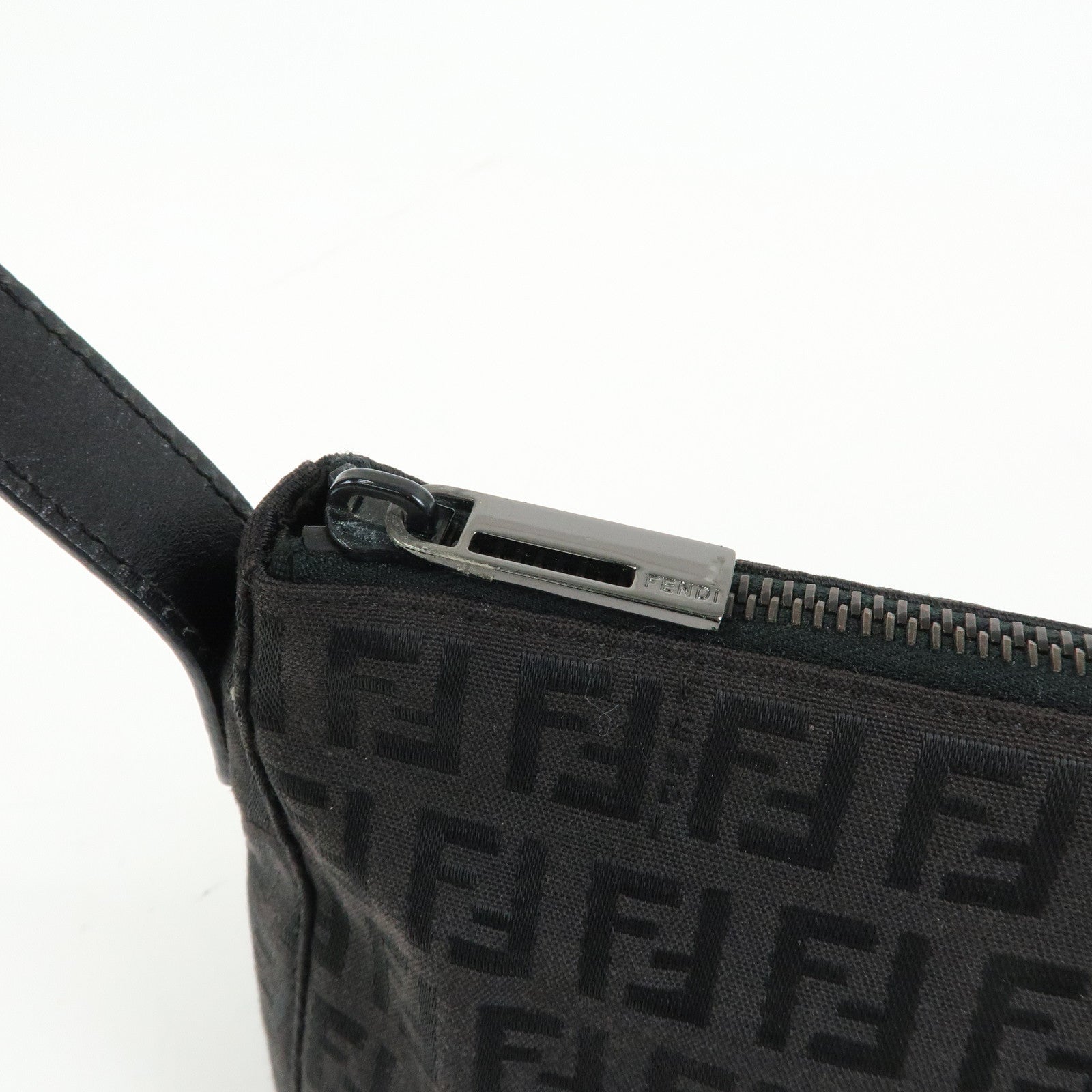 FENDI Zucchino Canvas Leather Hand Bag Dark Brown 8BR144